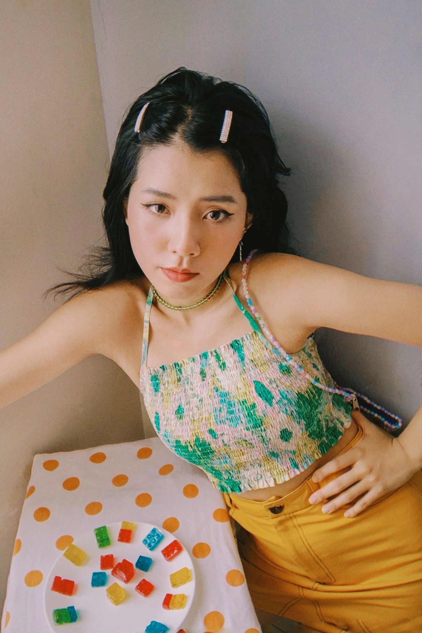 Green Floral Halter Neck Top