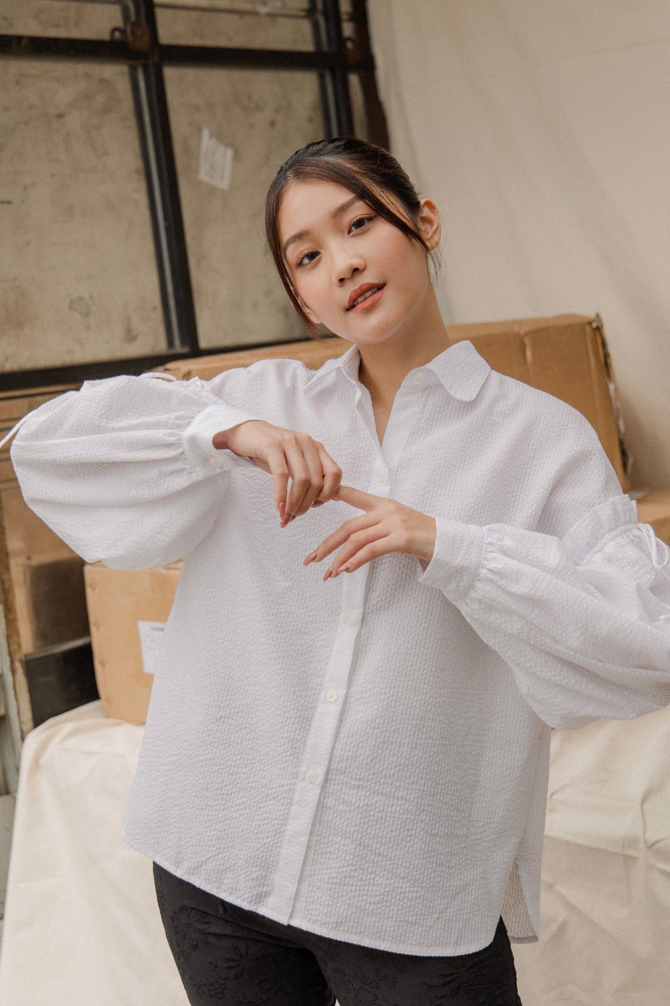 Puffsleeve Seersucker Shirt