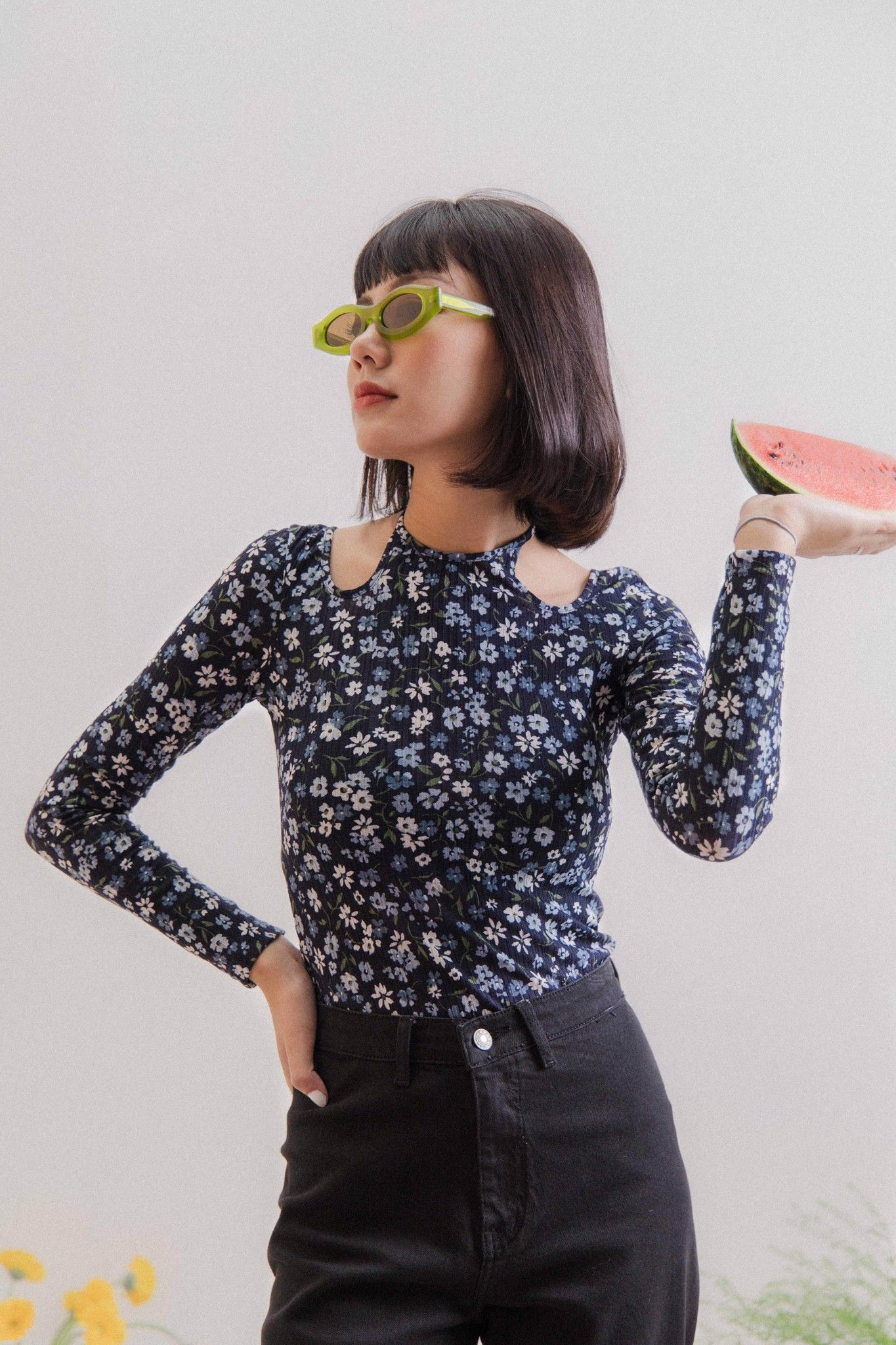 Floral Cut Out Long Sleeve Top