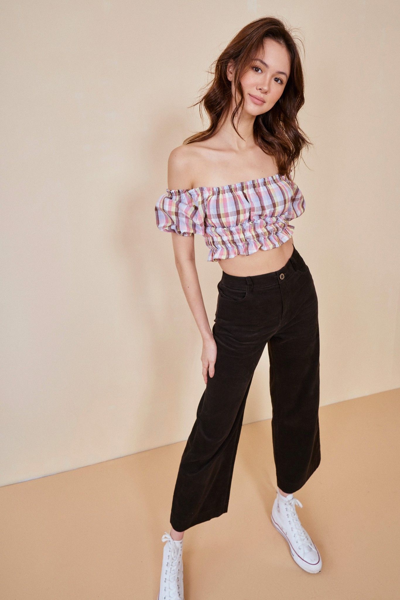 Checked Puff Sleeve Top