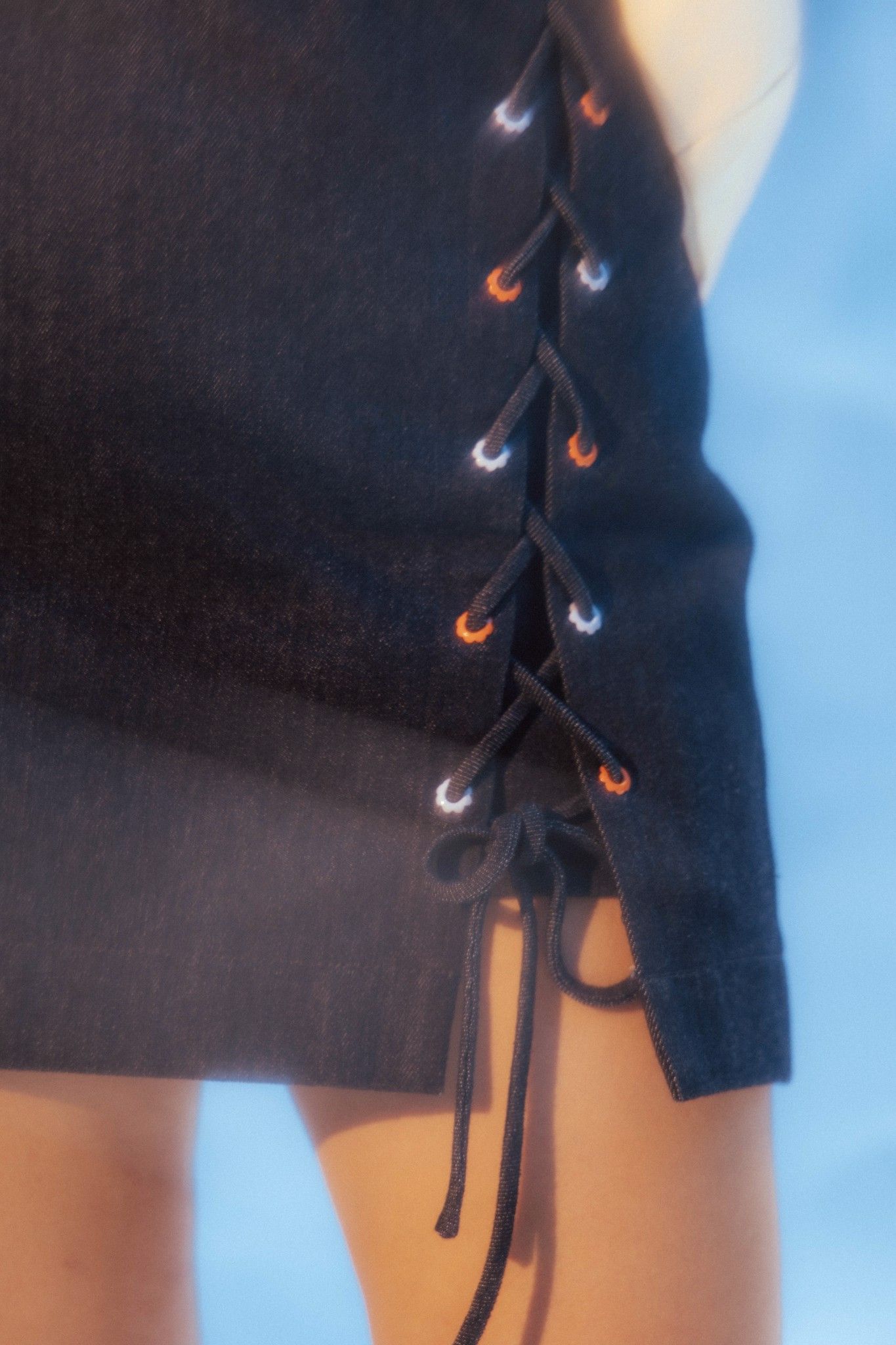 Navy Mini Skirt With Eyelet Details