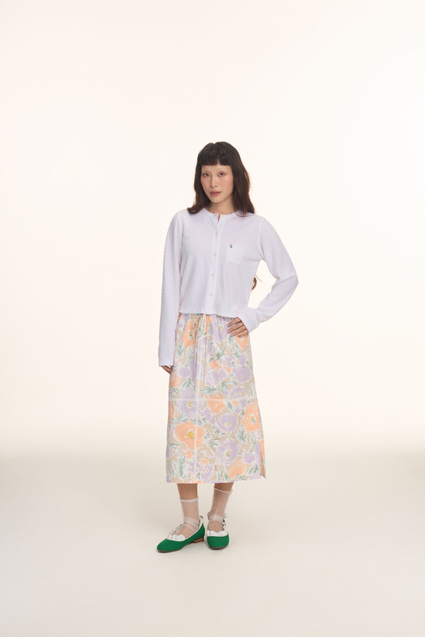 Floral Elastic Mid-Length Skirt