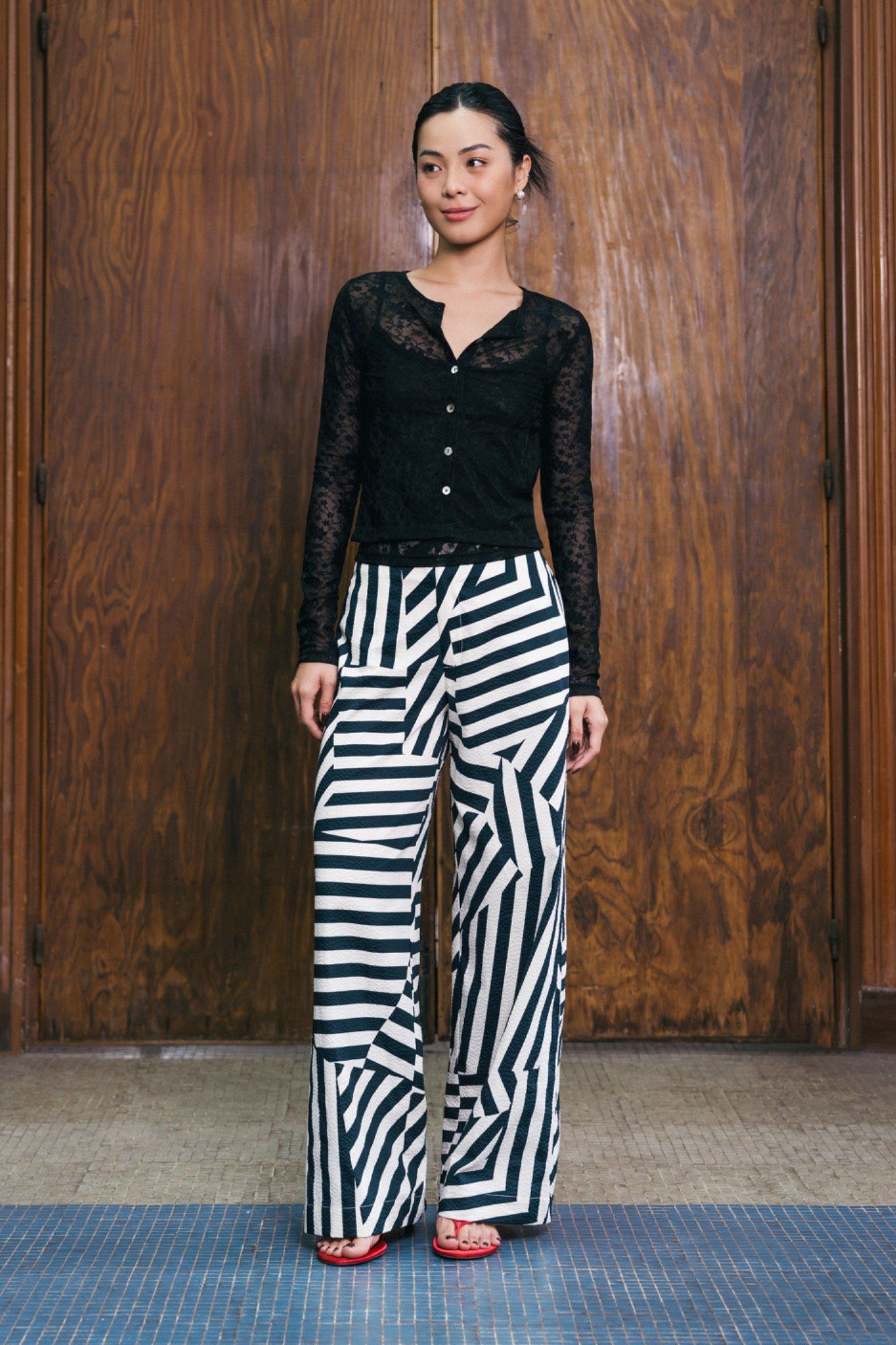 Straight Leg Seersucker Trousers