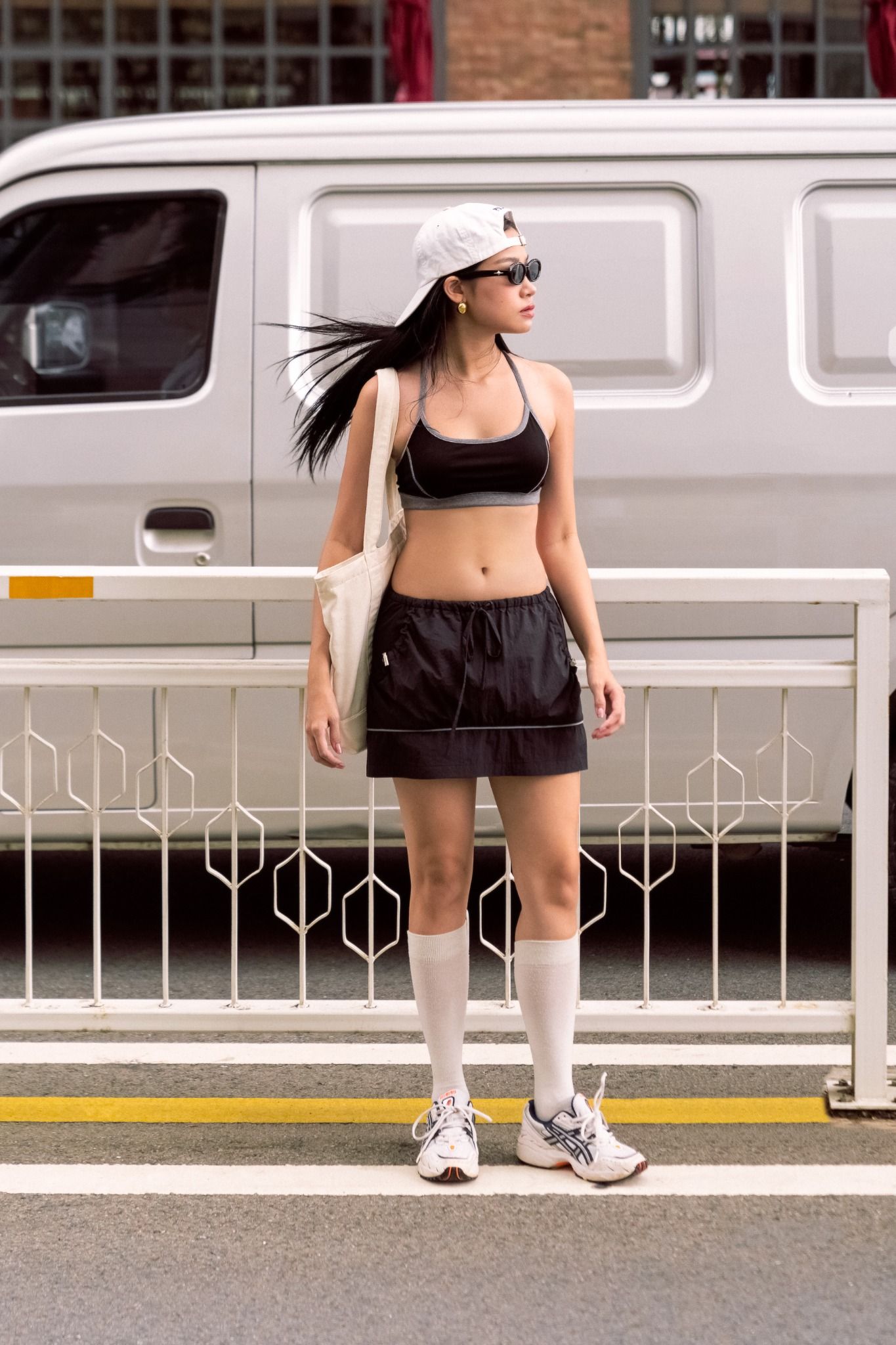 Black Low Waist Parachute Mini Skirt