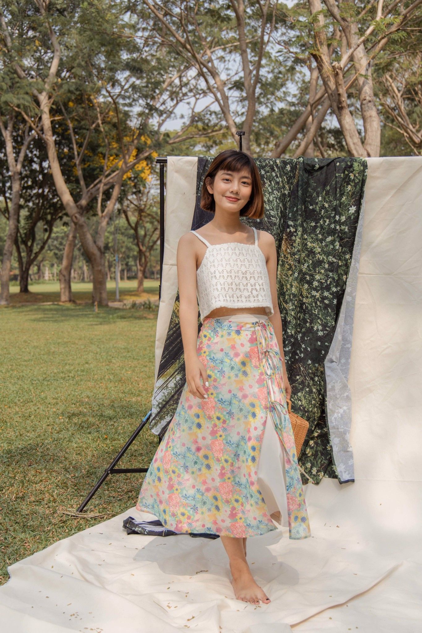 Floral Tie Front Midi Skirt