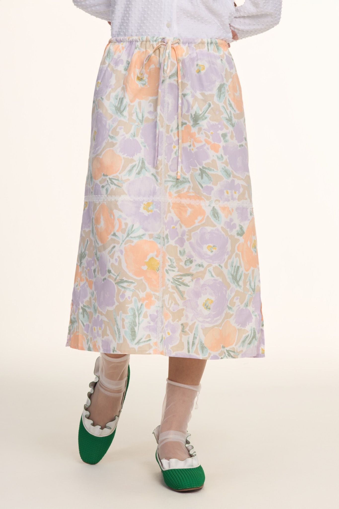 Floral Elastic Mid-Length Skirt