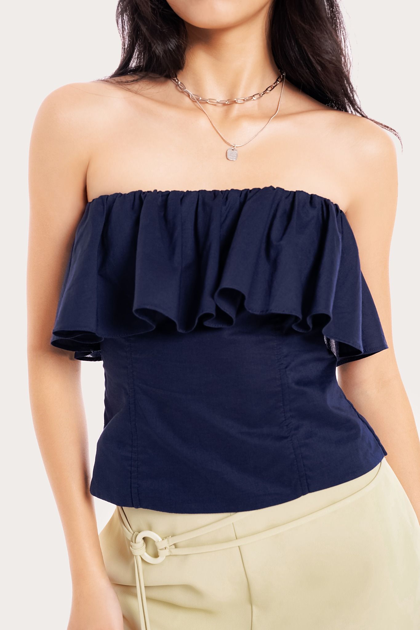  Navy Ruffle Tube Top 