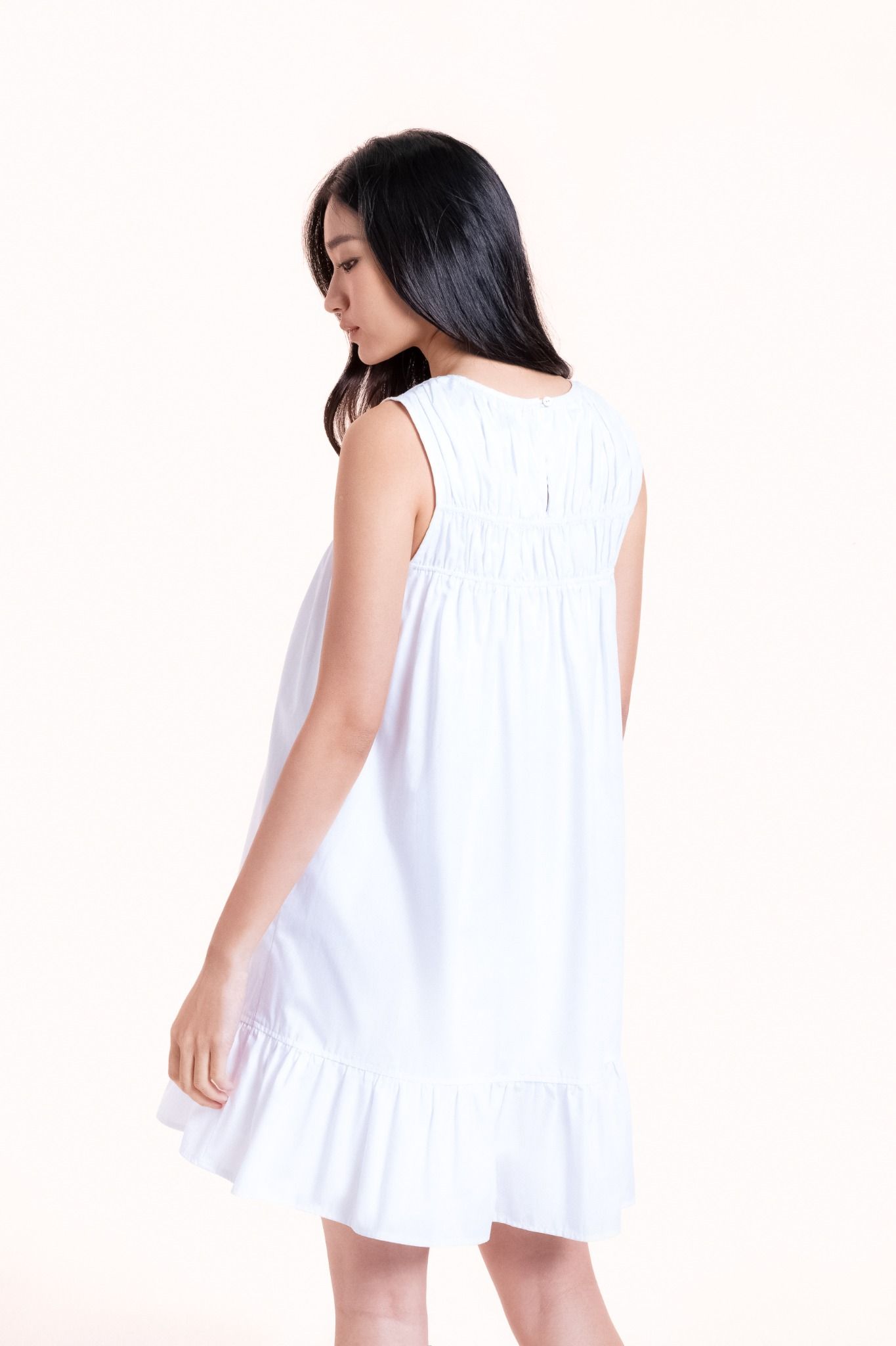  White Sleeveless Ruffle Mini Dress 