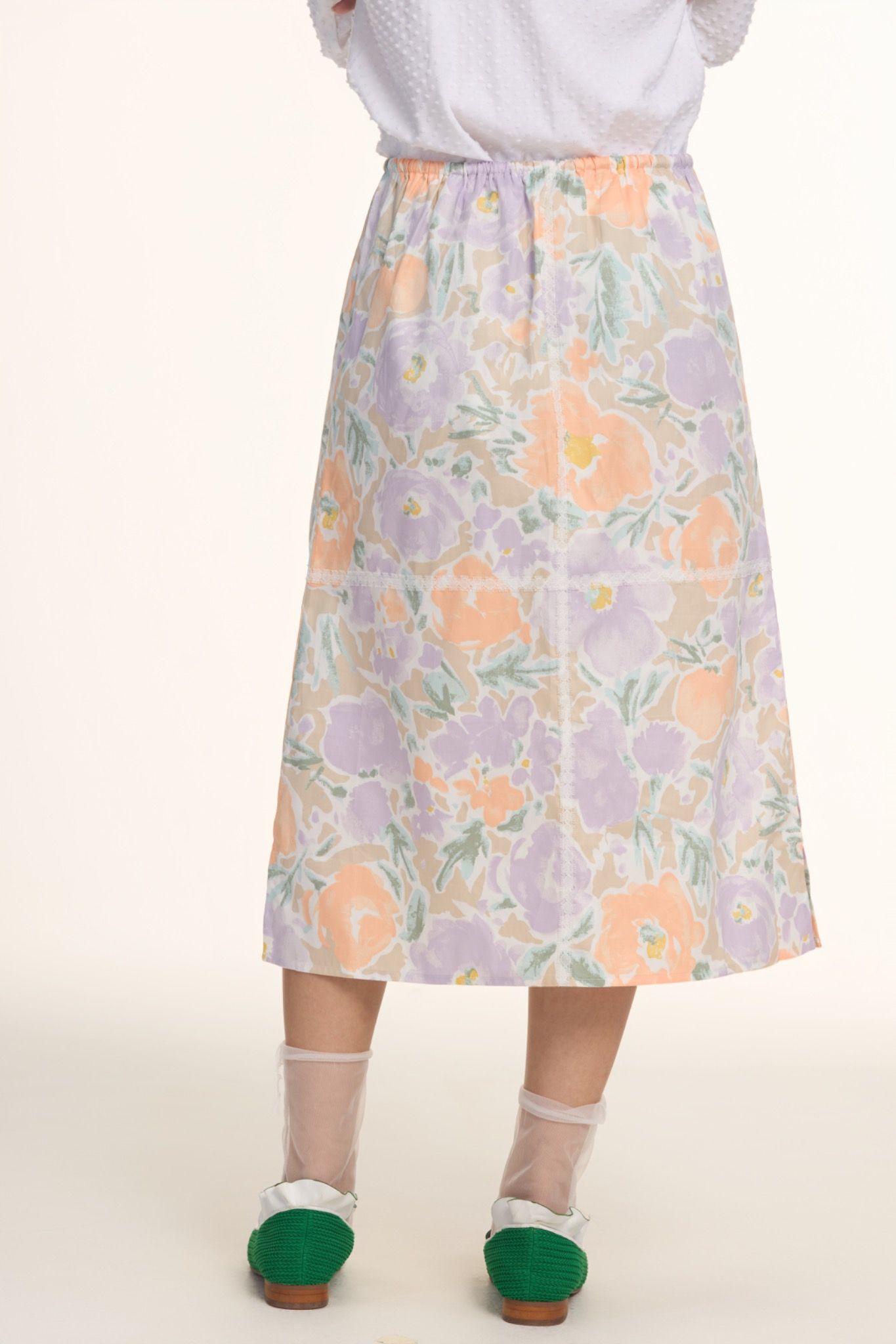 Floral Elastic Mid-Length Skirt