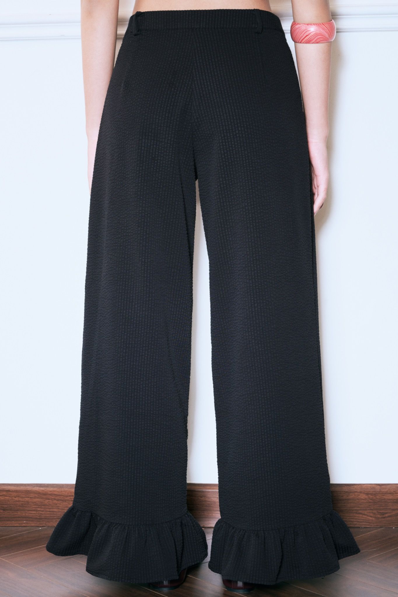 Black Ruffle Hem Trousers