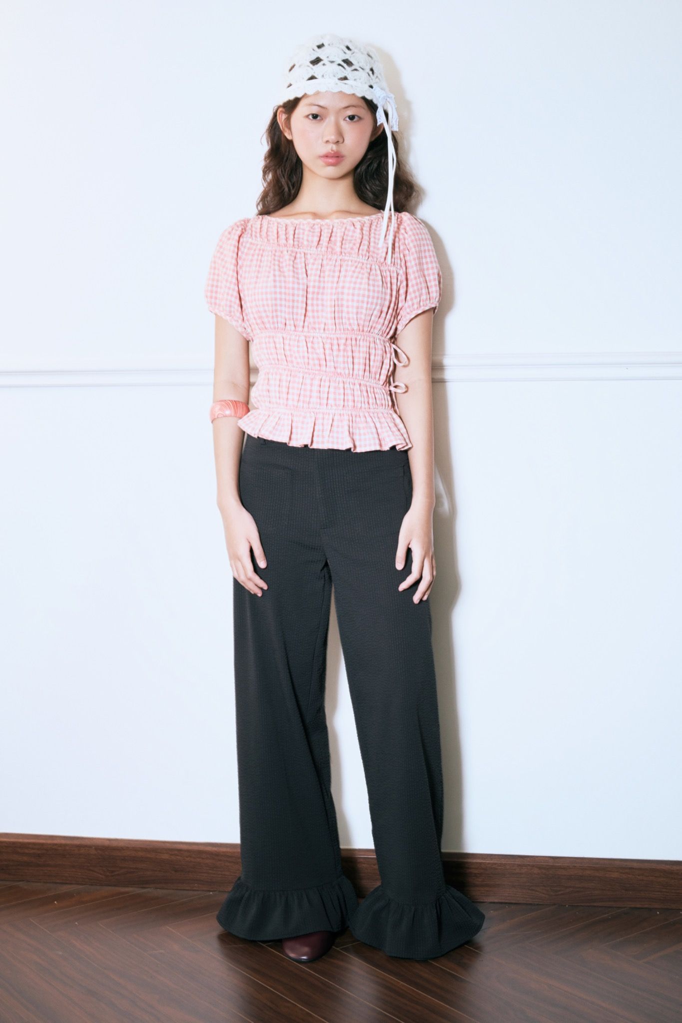Black Ruffle Hem Trousers