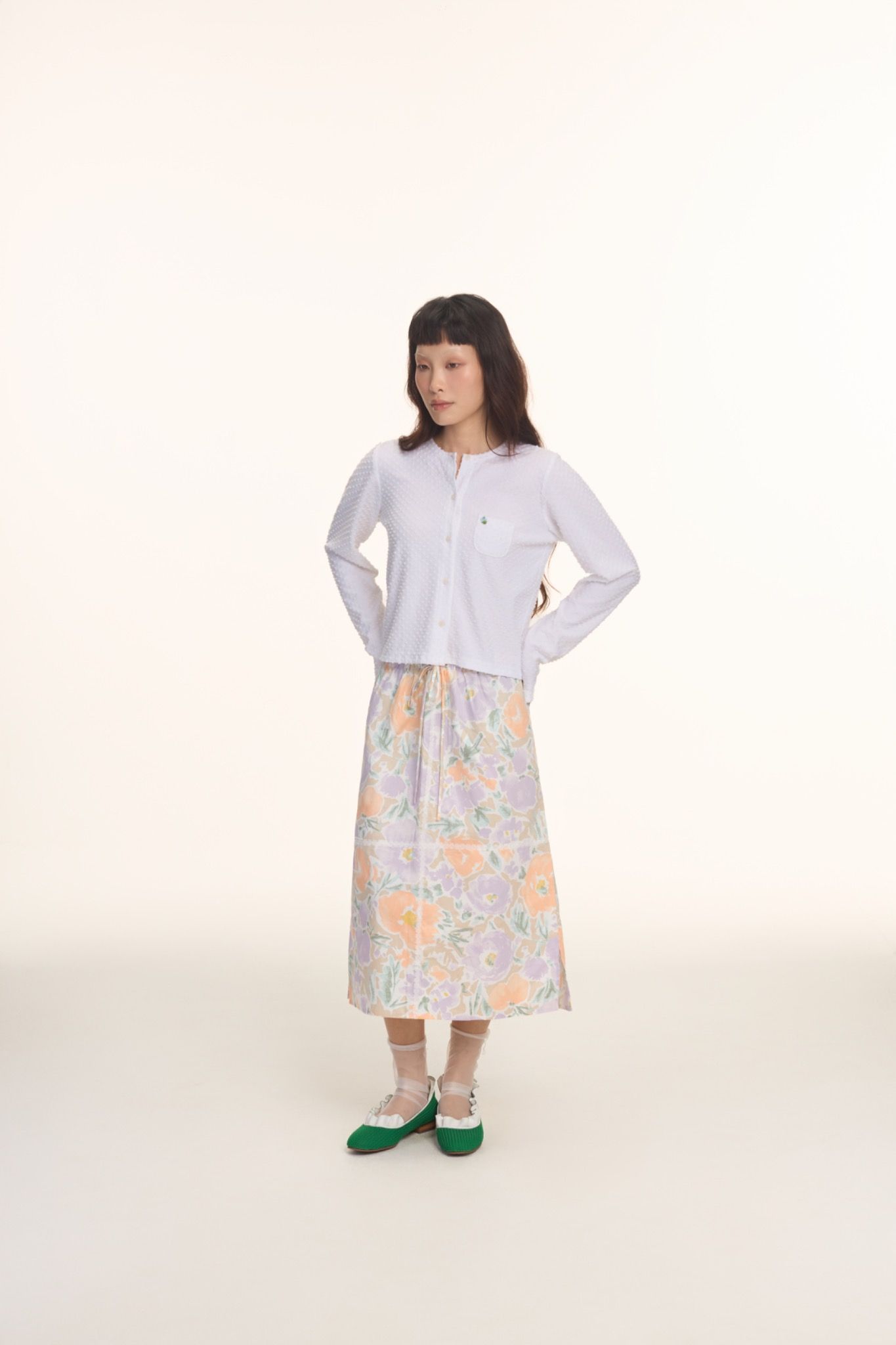 Floral Elastic Mid-Length Skirt