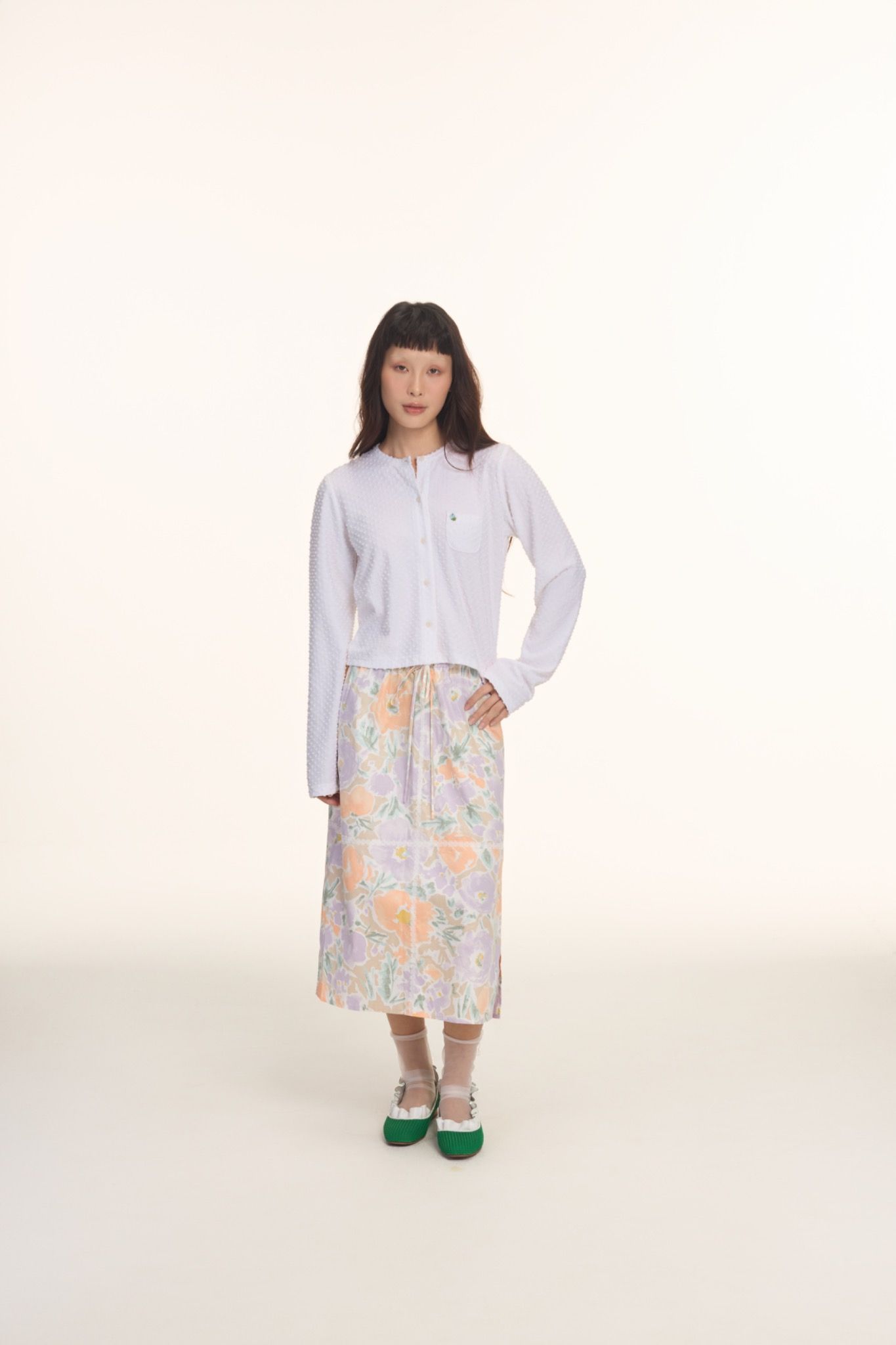 Floral Elastic Mid-Length Skirt