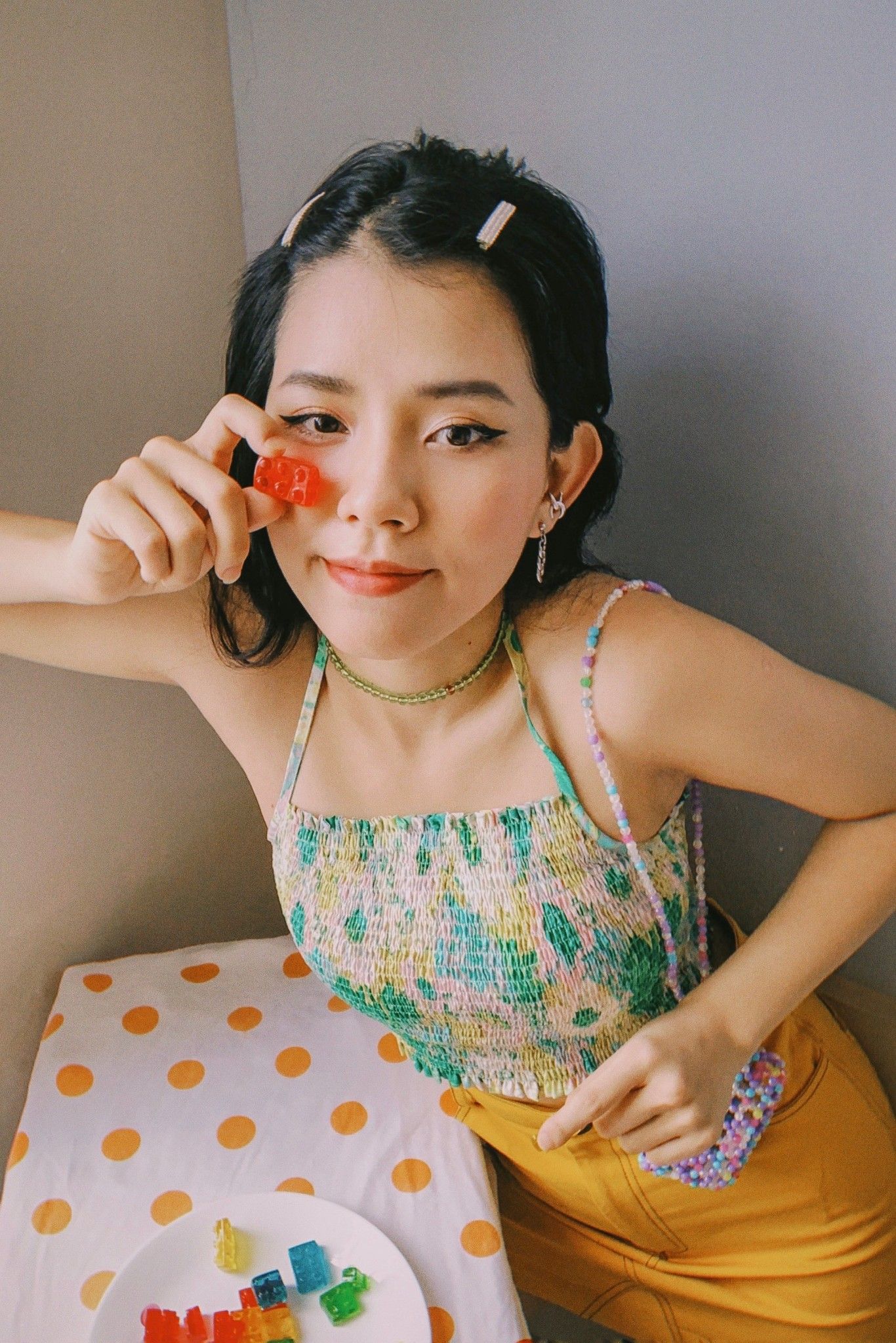 Green Floral Halter Neck Top