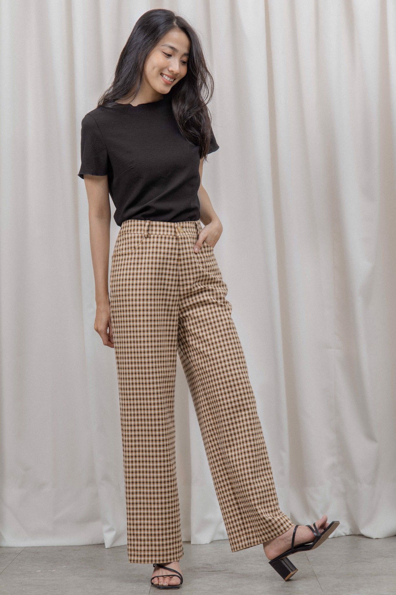 Checked Straight Leg Trousers