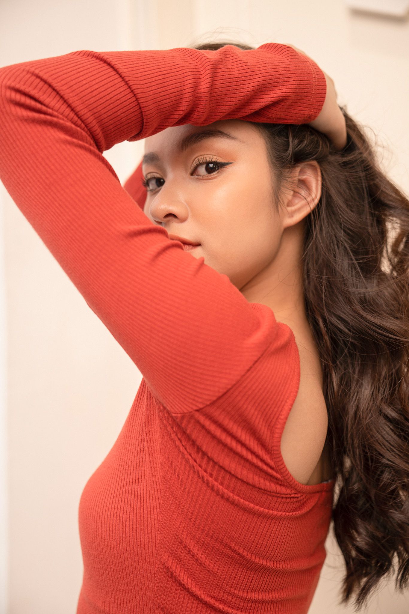 Red Square Neck Top