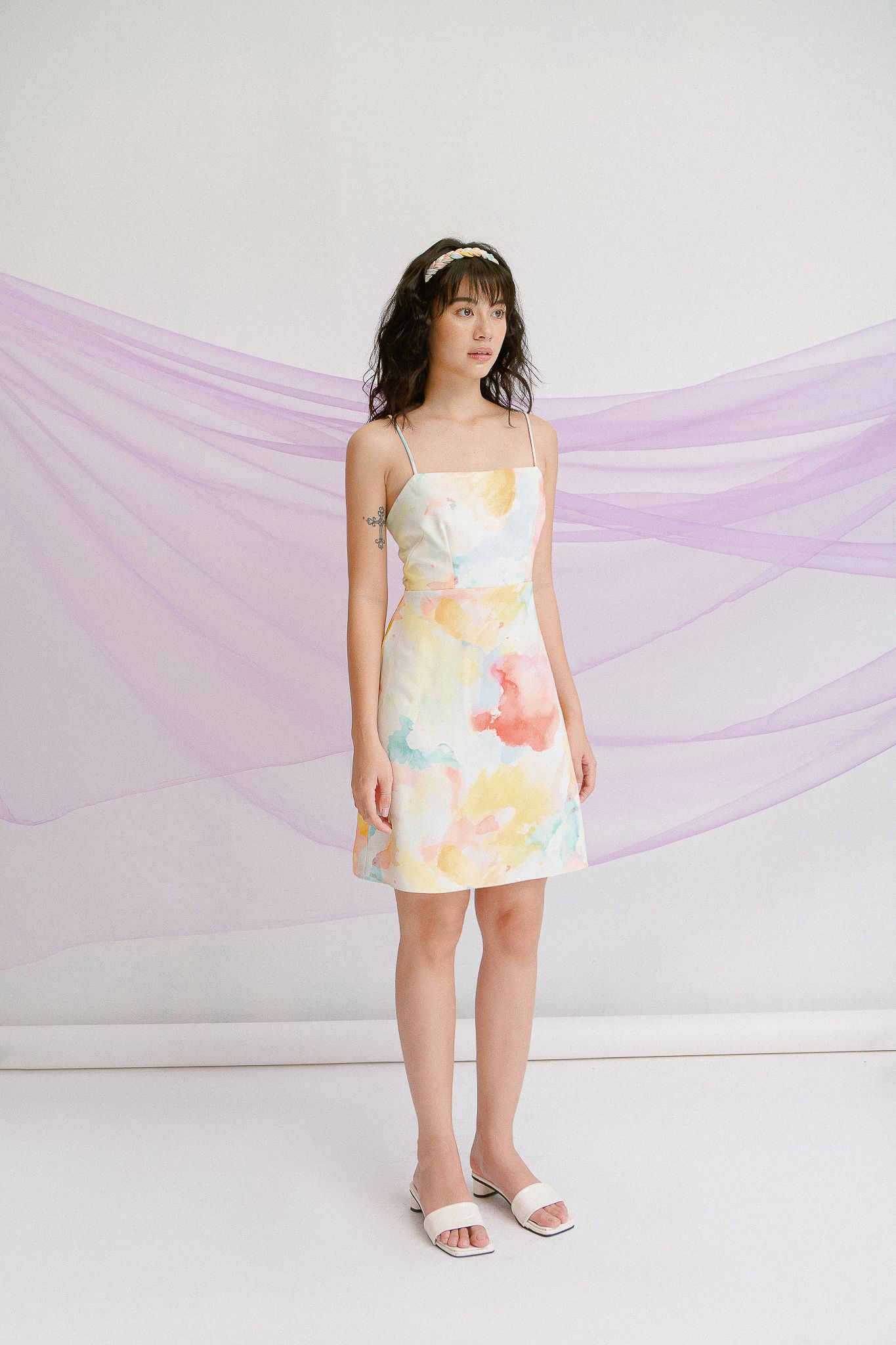 Multicolored Tie Back Mini Dress