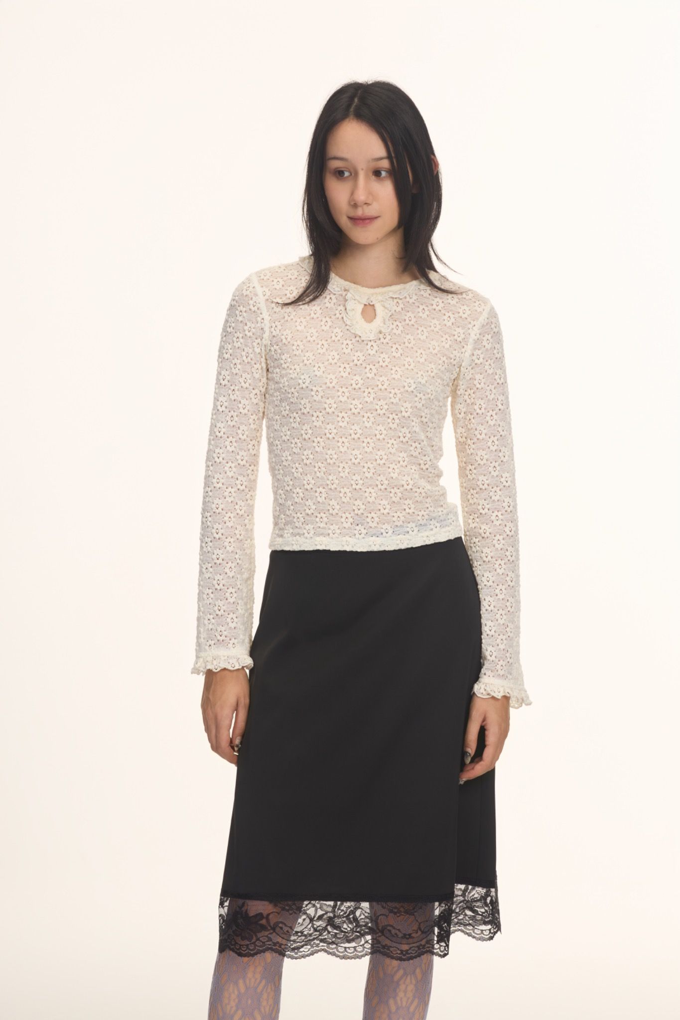 Ivory Lace Flared Sleeve Top