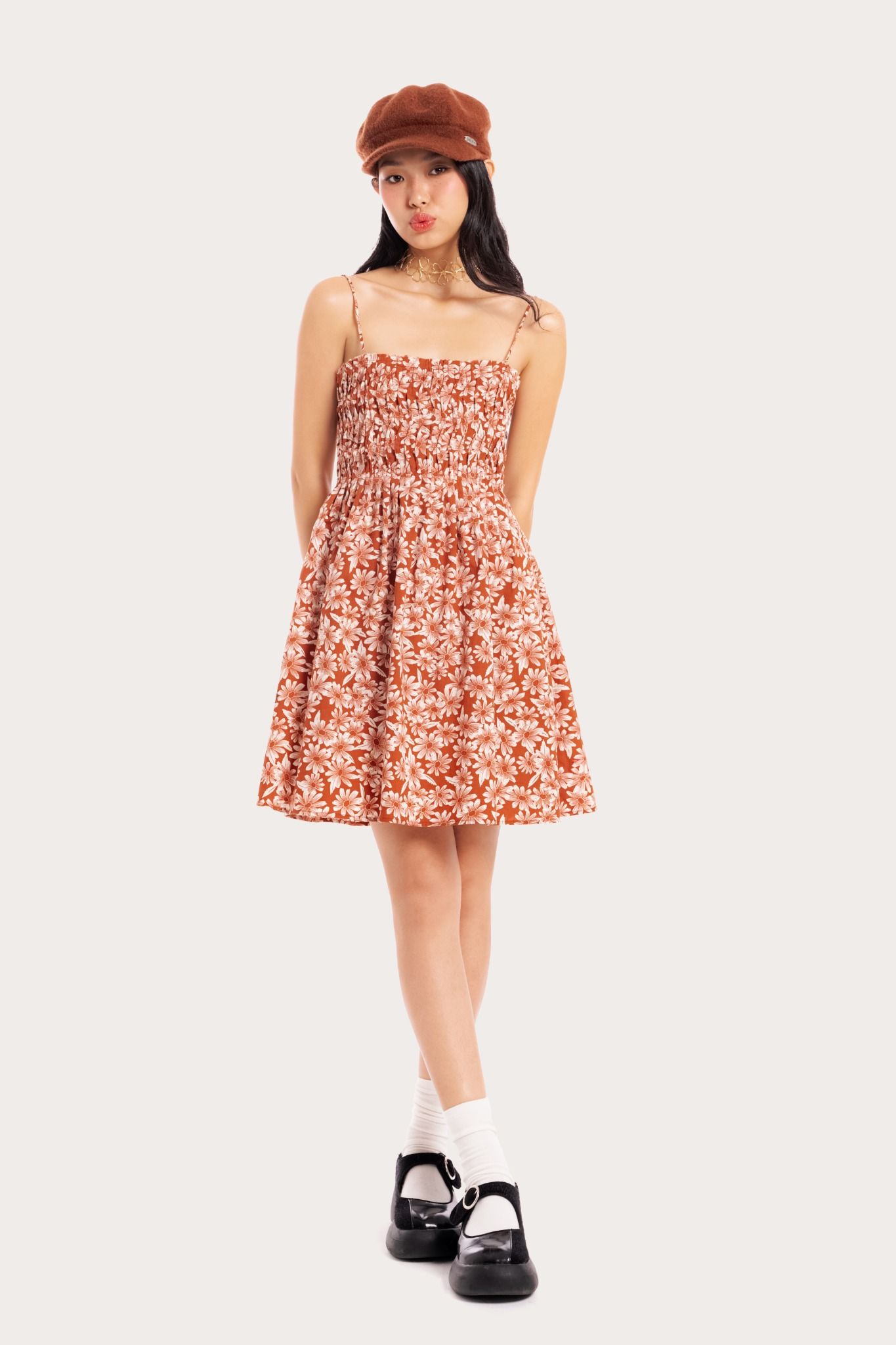  Floral Pleated Mini Dress 