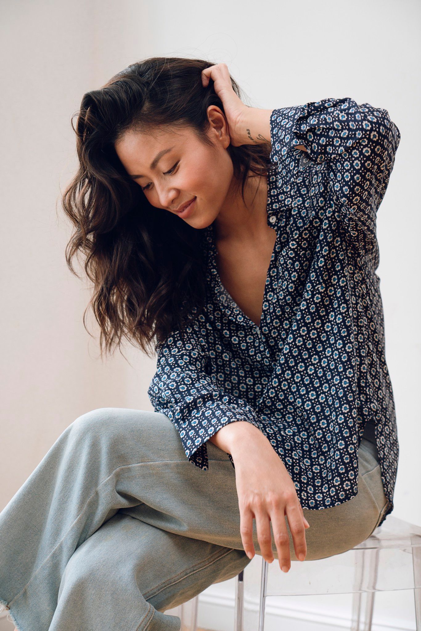 Blue Floral Button Down Shirt