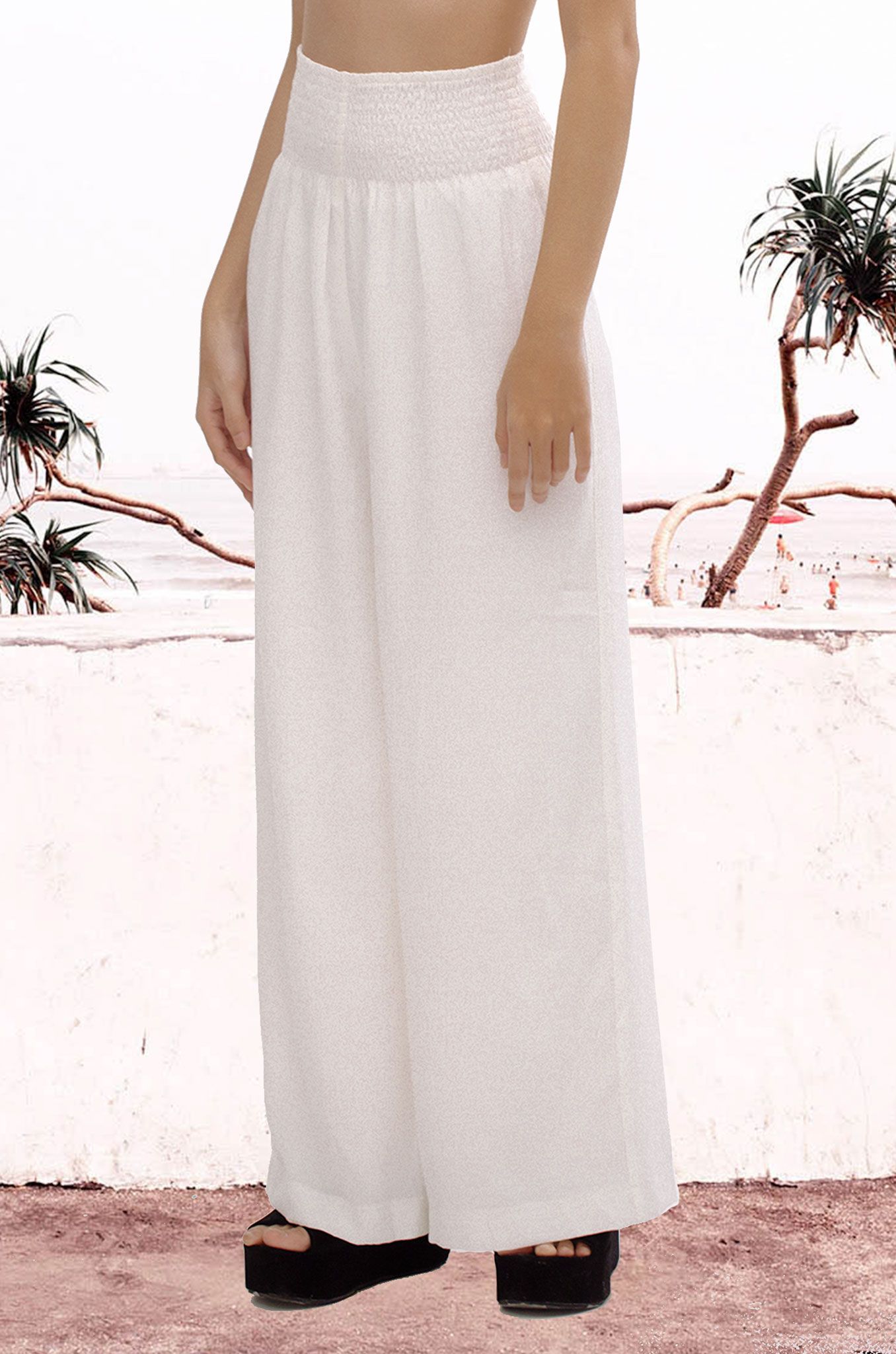White Smoked Waist Trousers