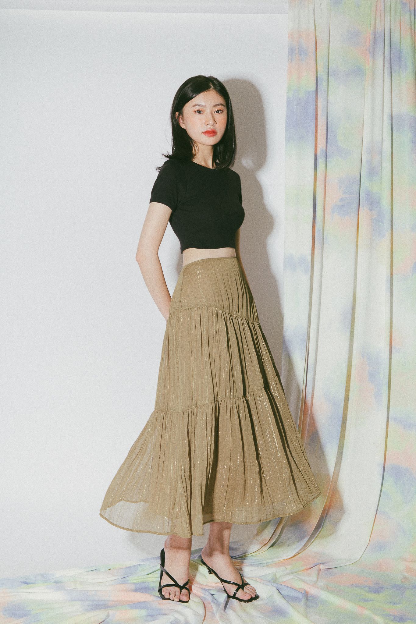Olive Rufle Midi Skirt