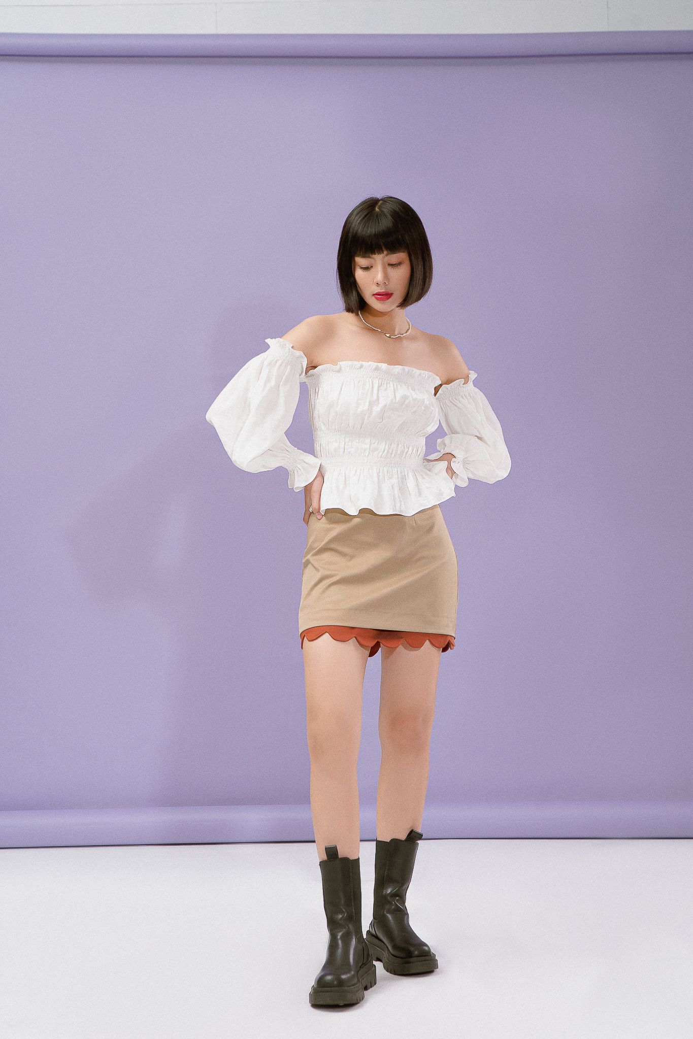  Mini Skirt With Scallop Hem 