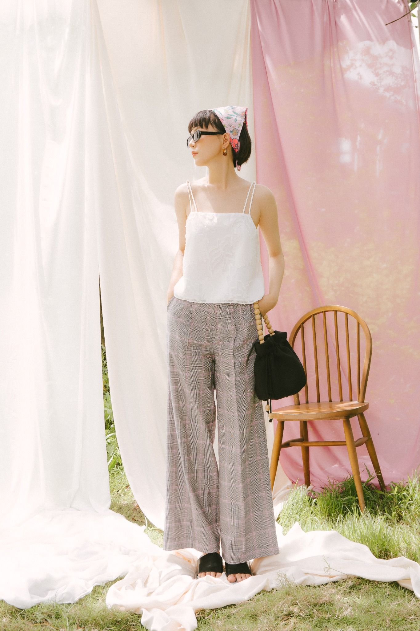  Checked Wide Leg Trousers 