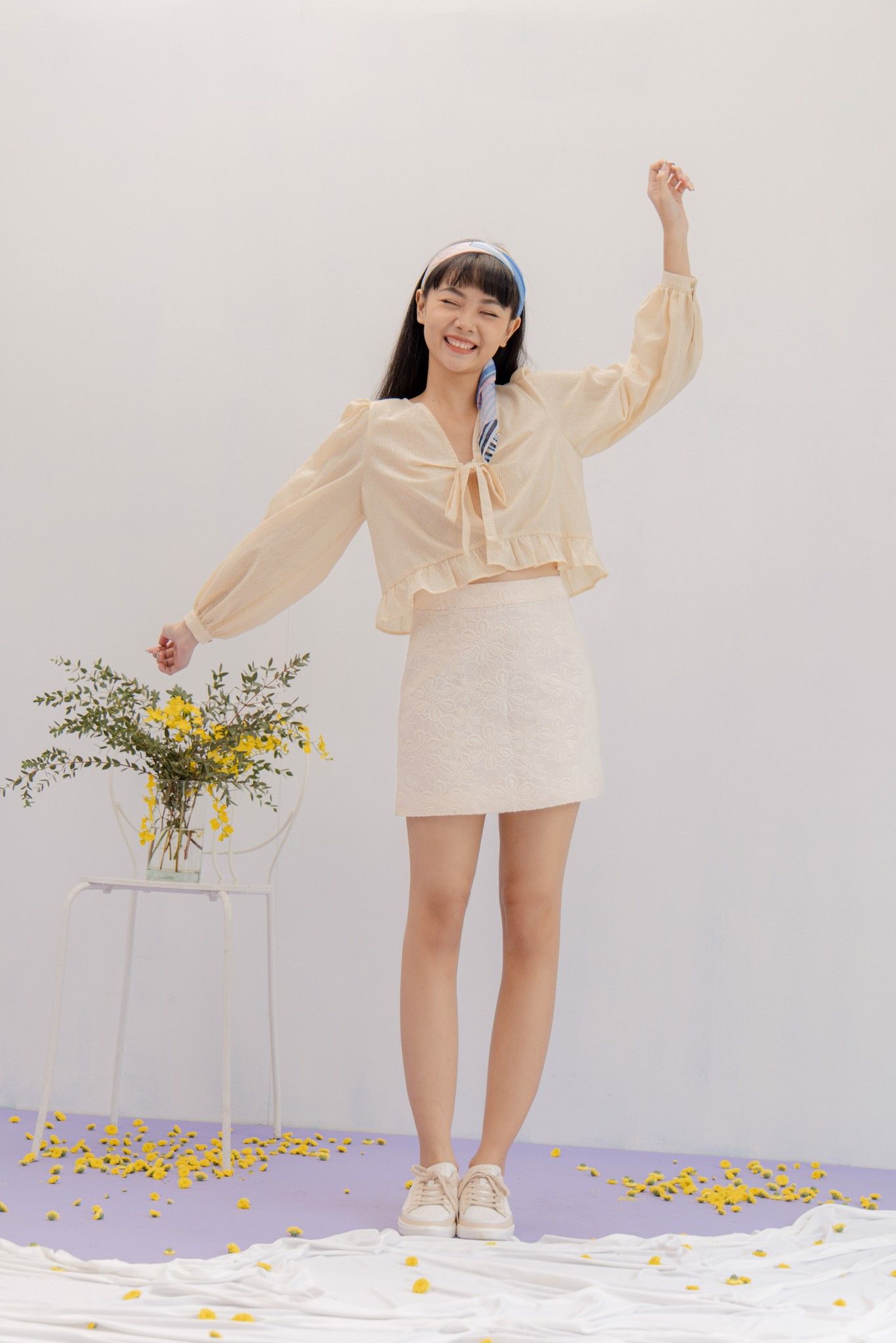 White Brocade Mini Skirt