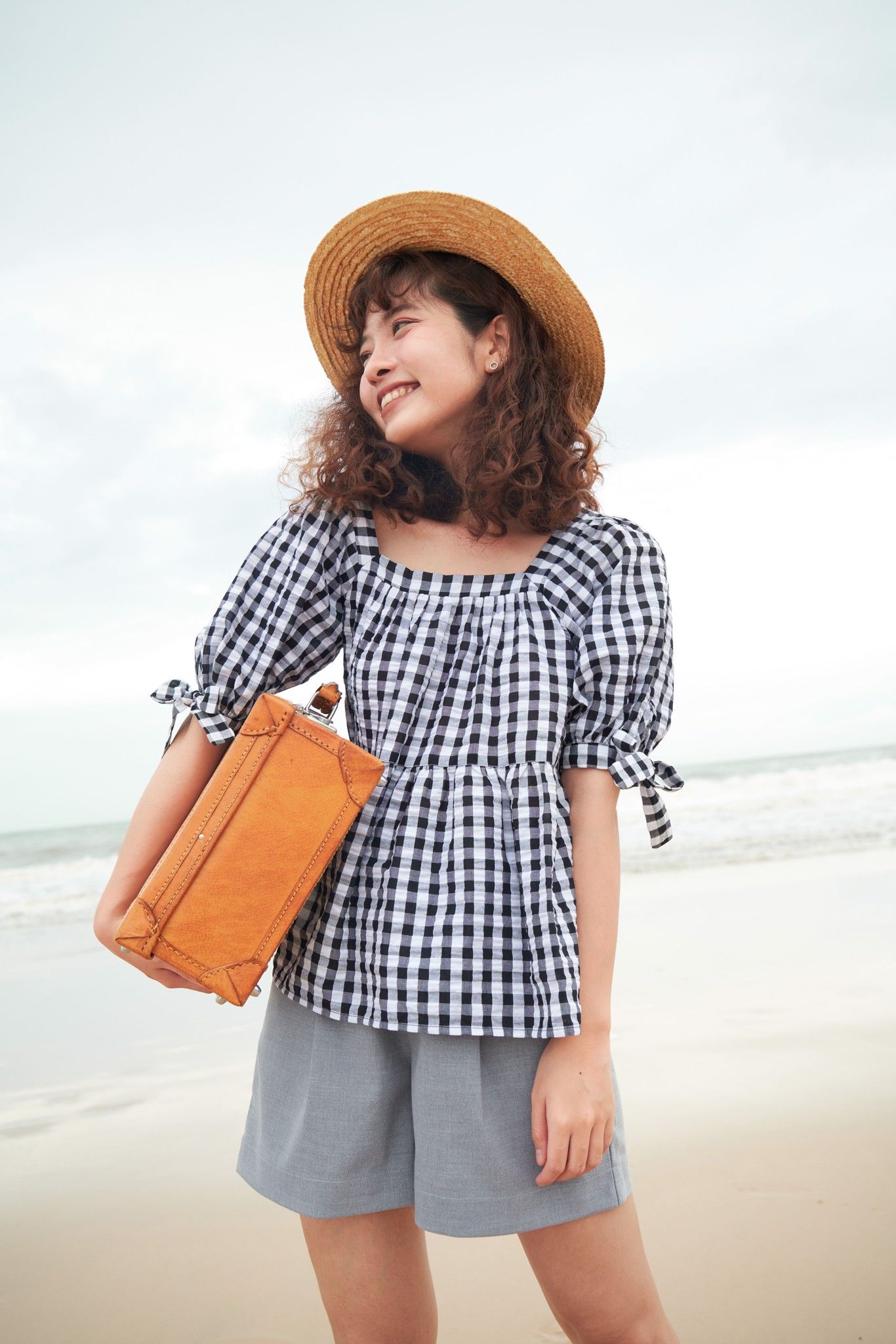 Gingham Square Neck Blouse