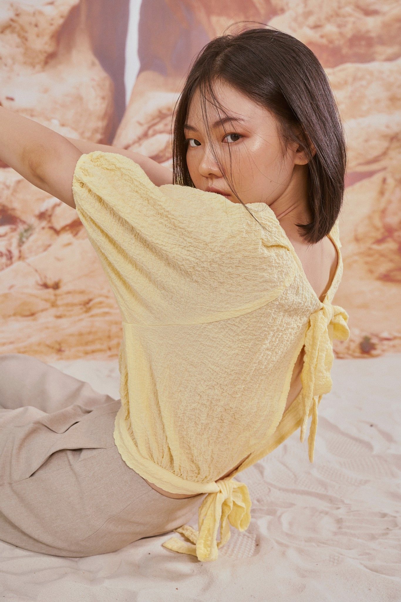 Tie Back Seersucker Blouse
