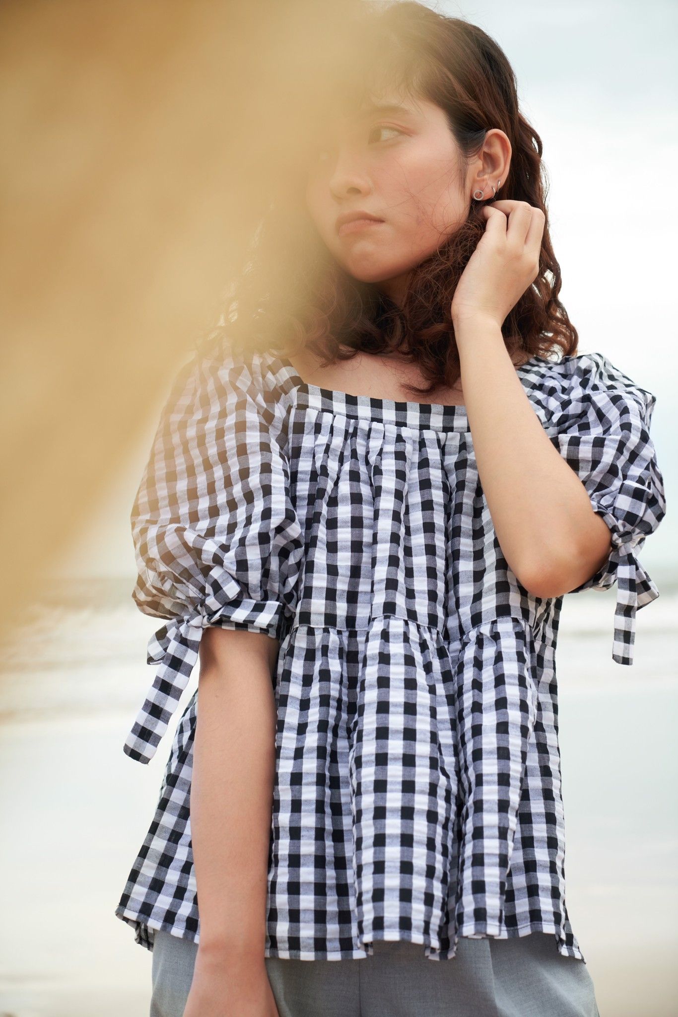 Gingham Square Neck Blouse
