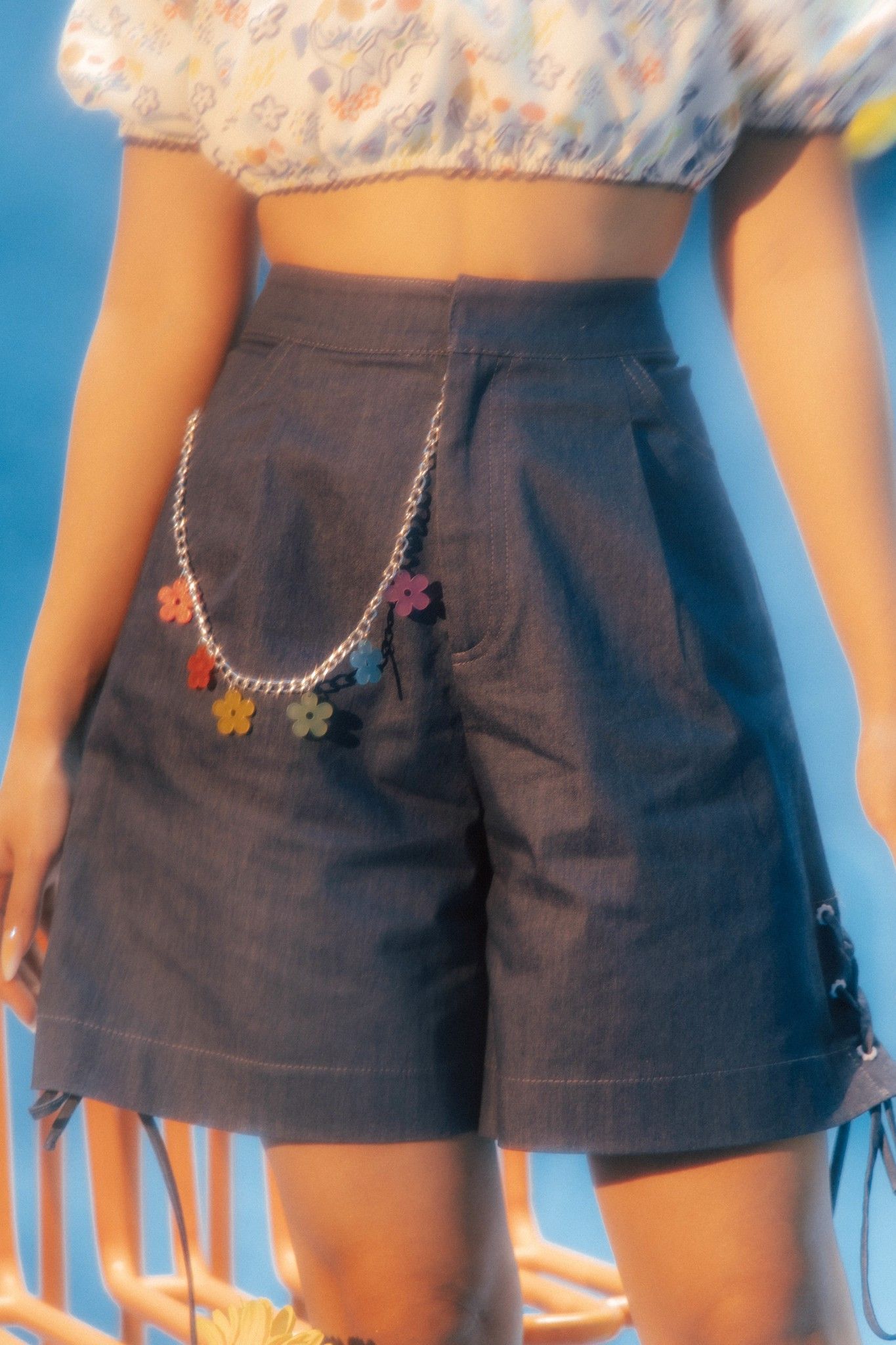 Blue Shorts With Eyelet Details