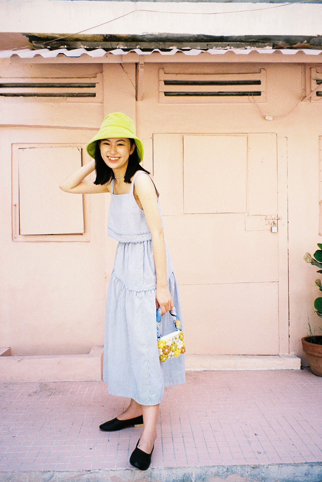 Blue Striped Midi Skirt With Handmade Crochet Details
