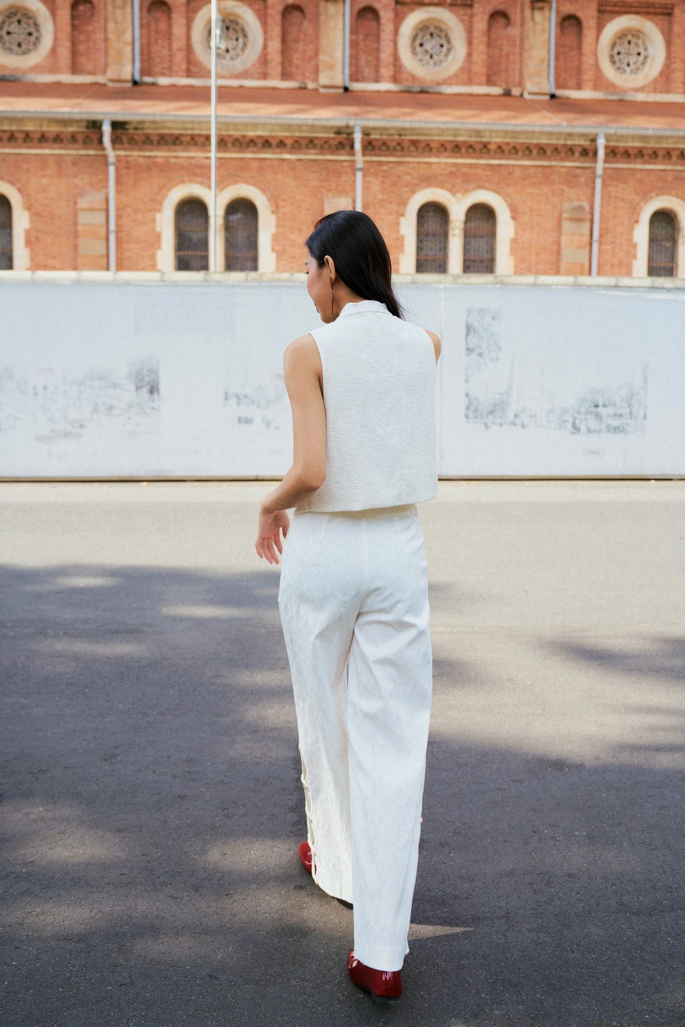  White Traditional Buttons Straight Leg Trousers 