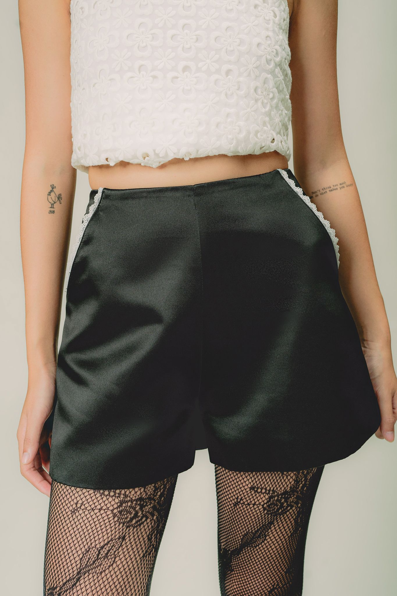  Black High Waist Taffeta Shorts 