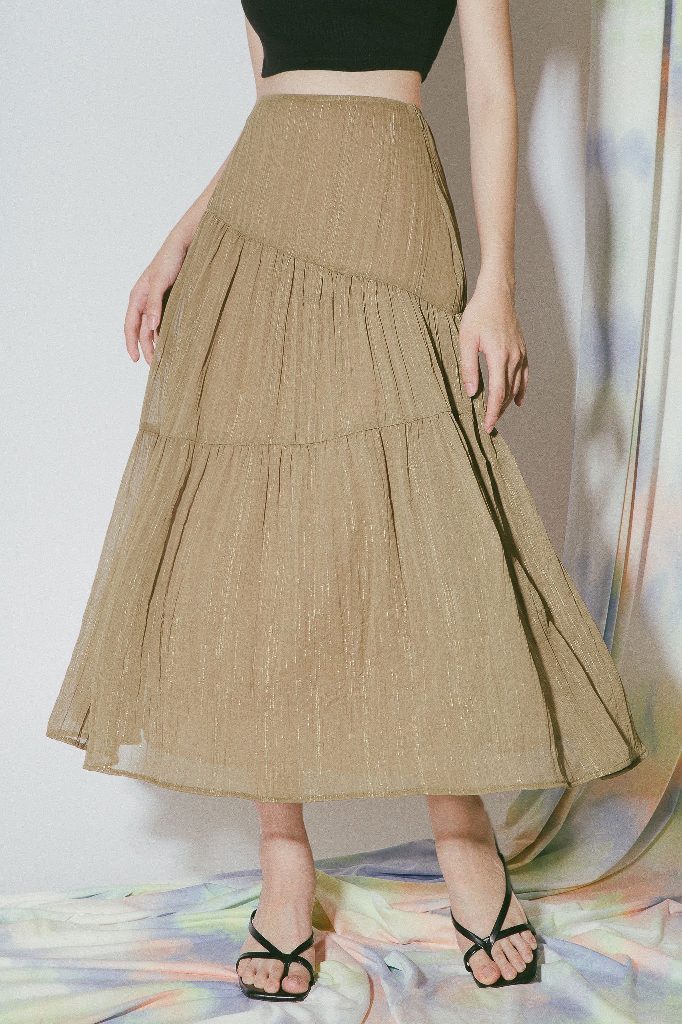Olive Rufle Midi Skirt