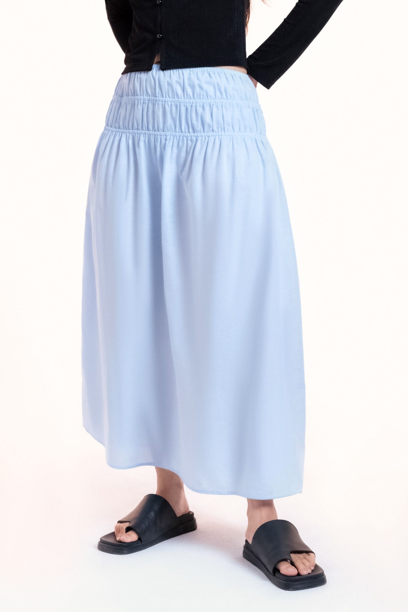  Baby Blue Smock Waistband Midi Skirt 