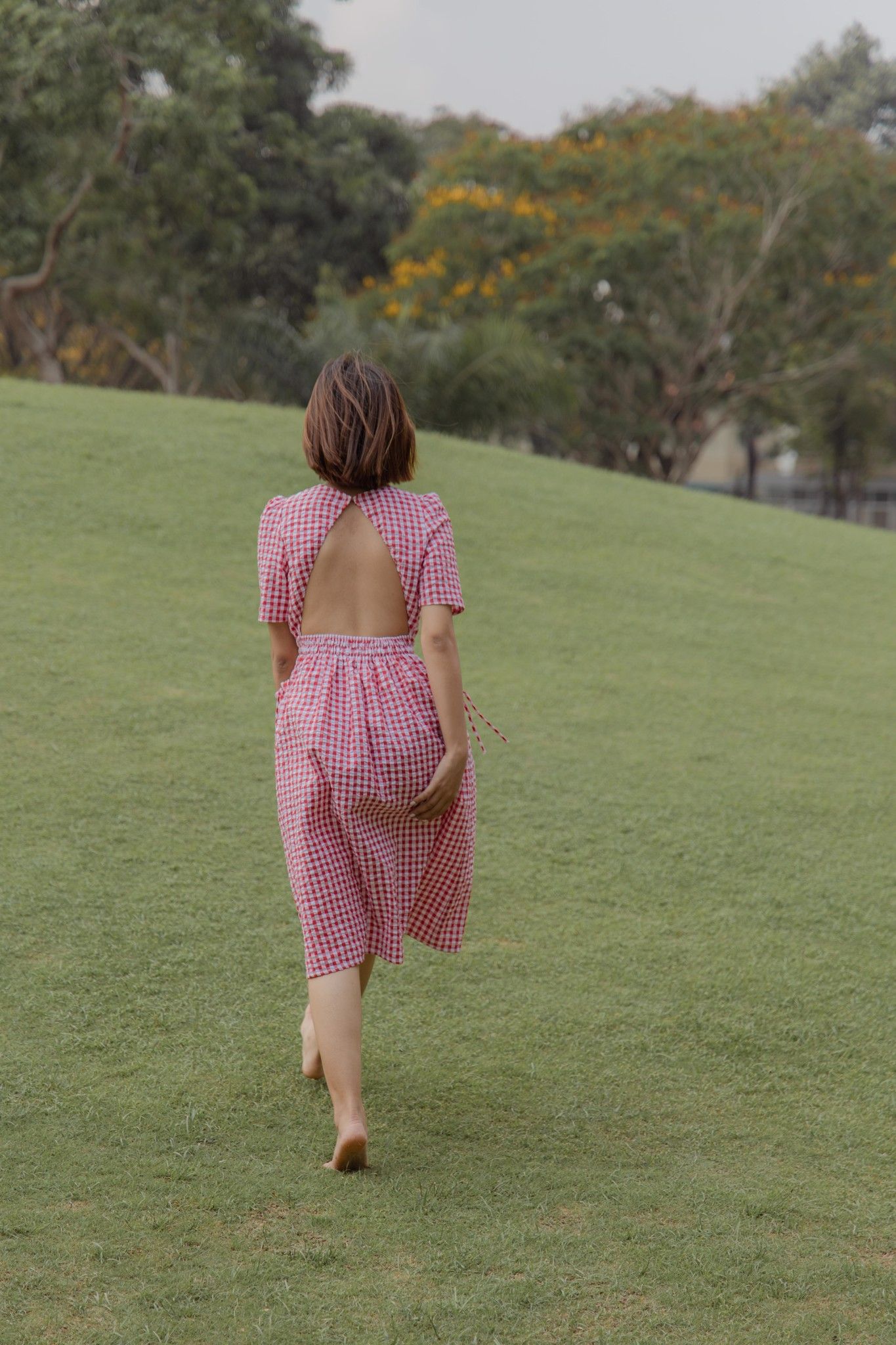 Red Checked Midi Dress