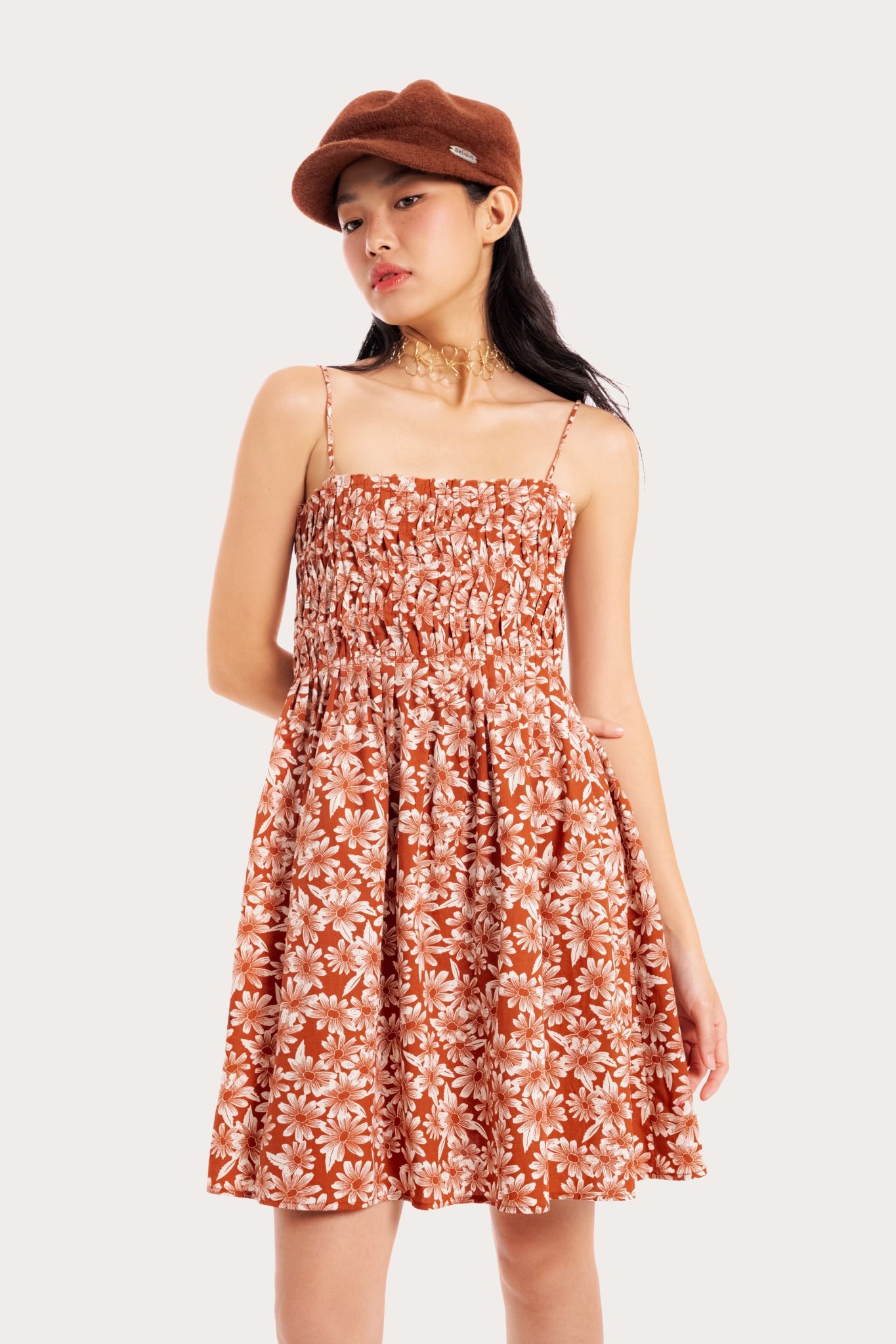  Floral Pleated Mini Dress 