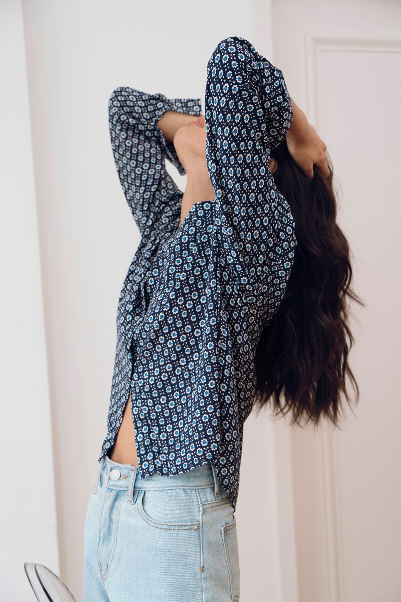 Blue Floral Button Down Shirt