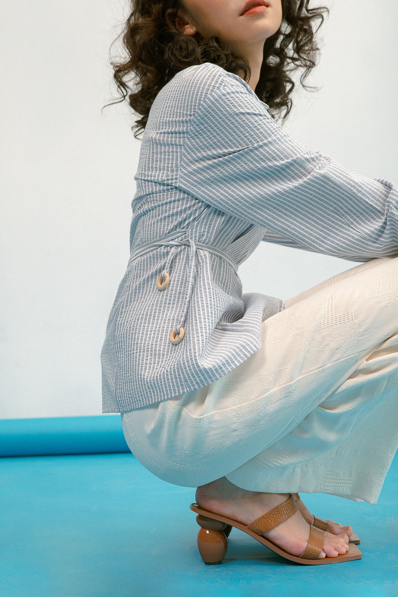 Striped Overlap Shirt With Belt