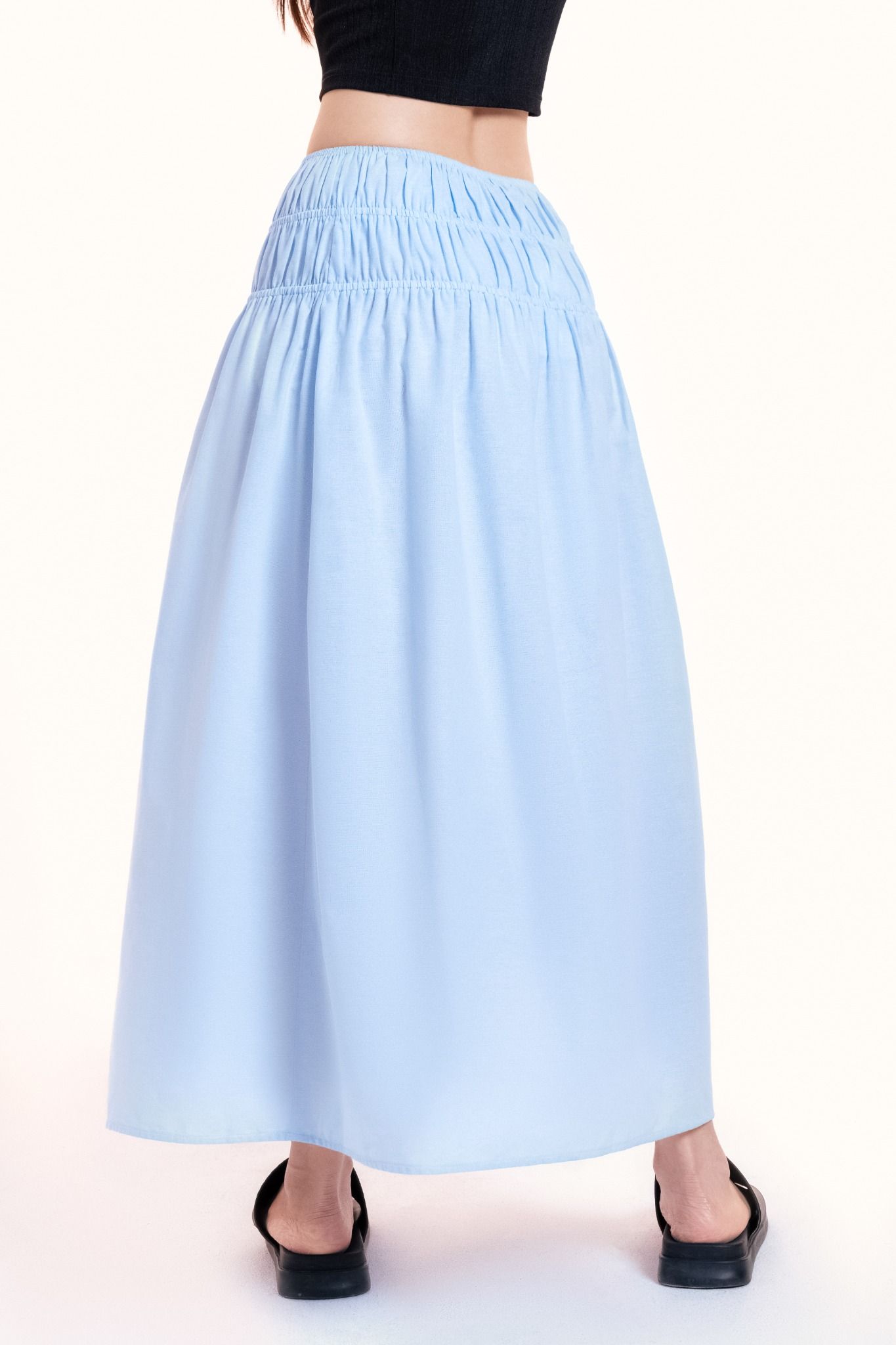  Baby Blue Smock Waistband Midi Skirt 