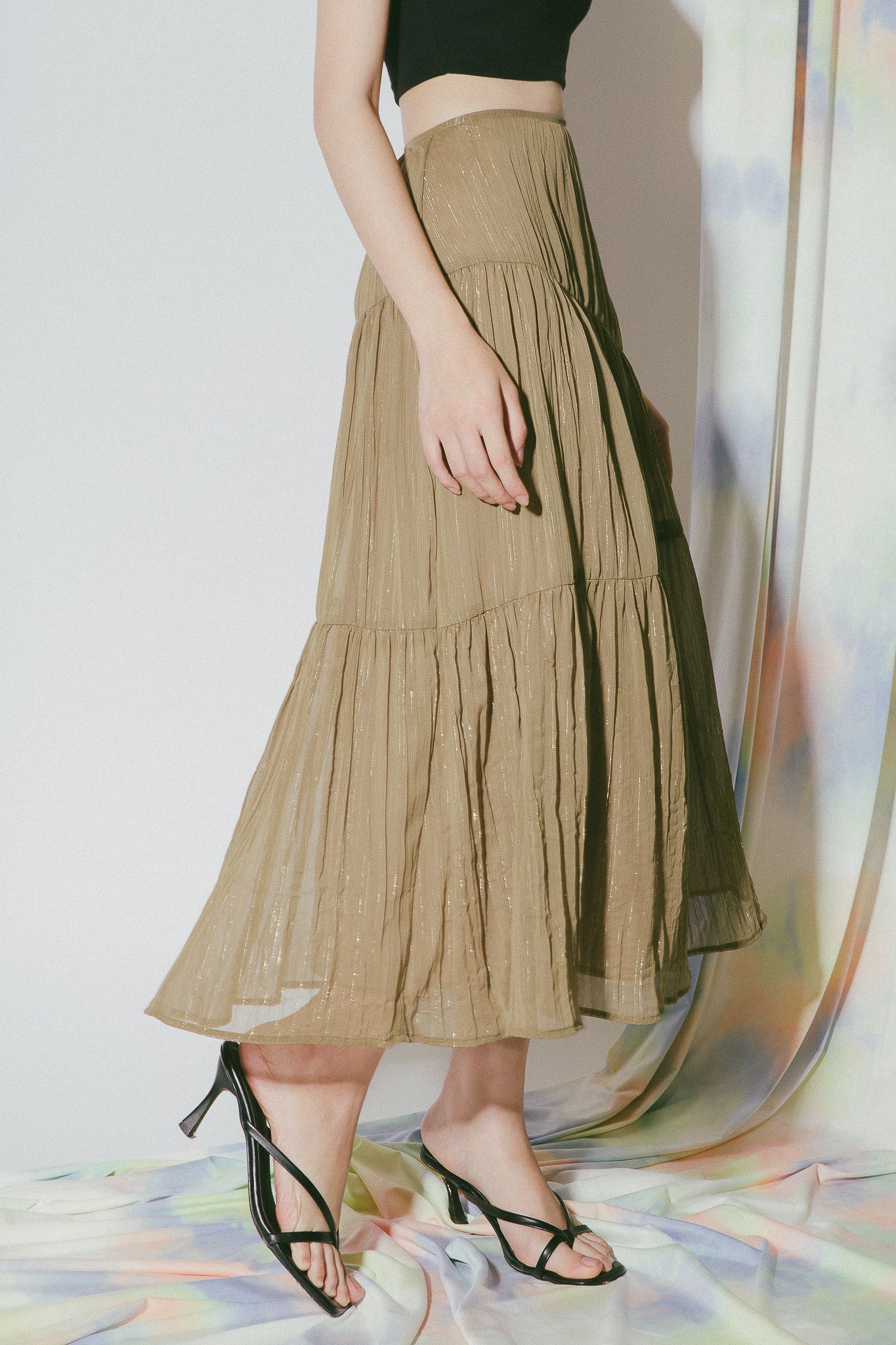 Olive Rufle Midi Skirt