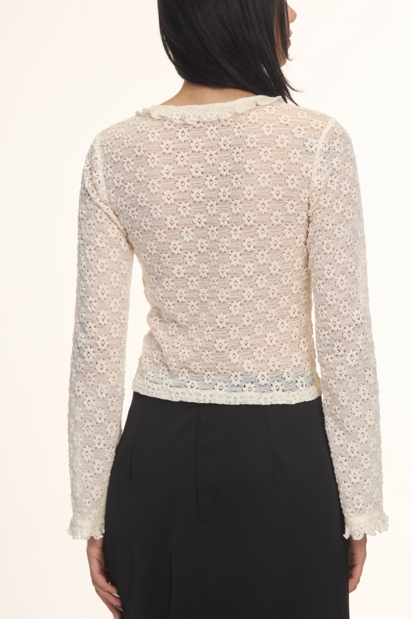 Ivory Lace Flared Sleeve Top