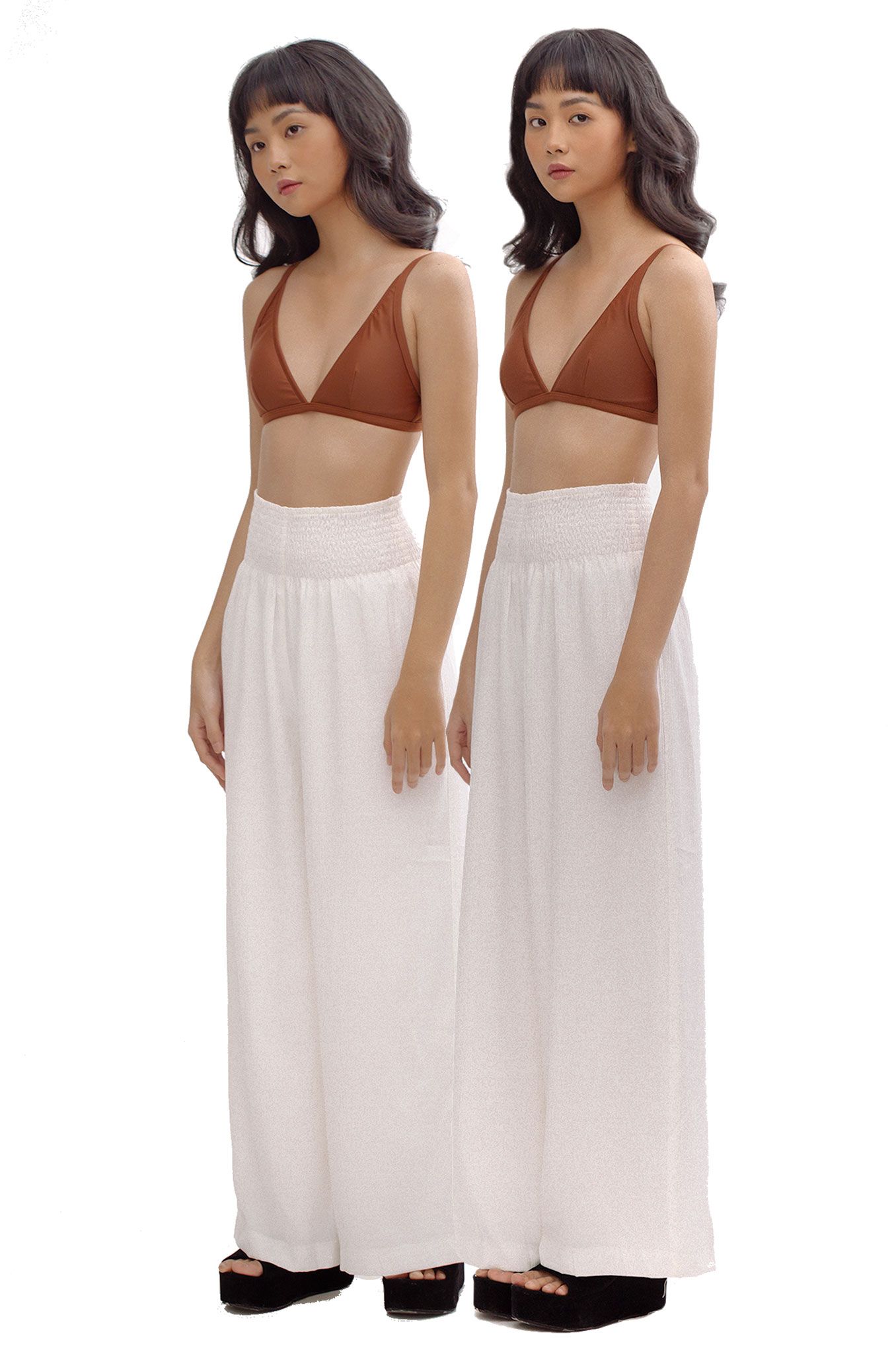 White Smoked Waist Trousers