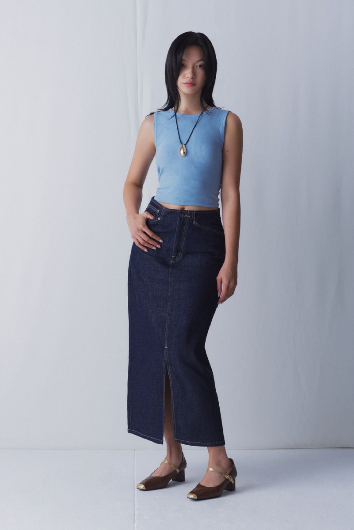 Indigo Denim Maxi Skirt