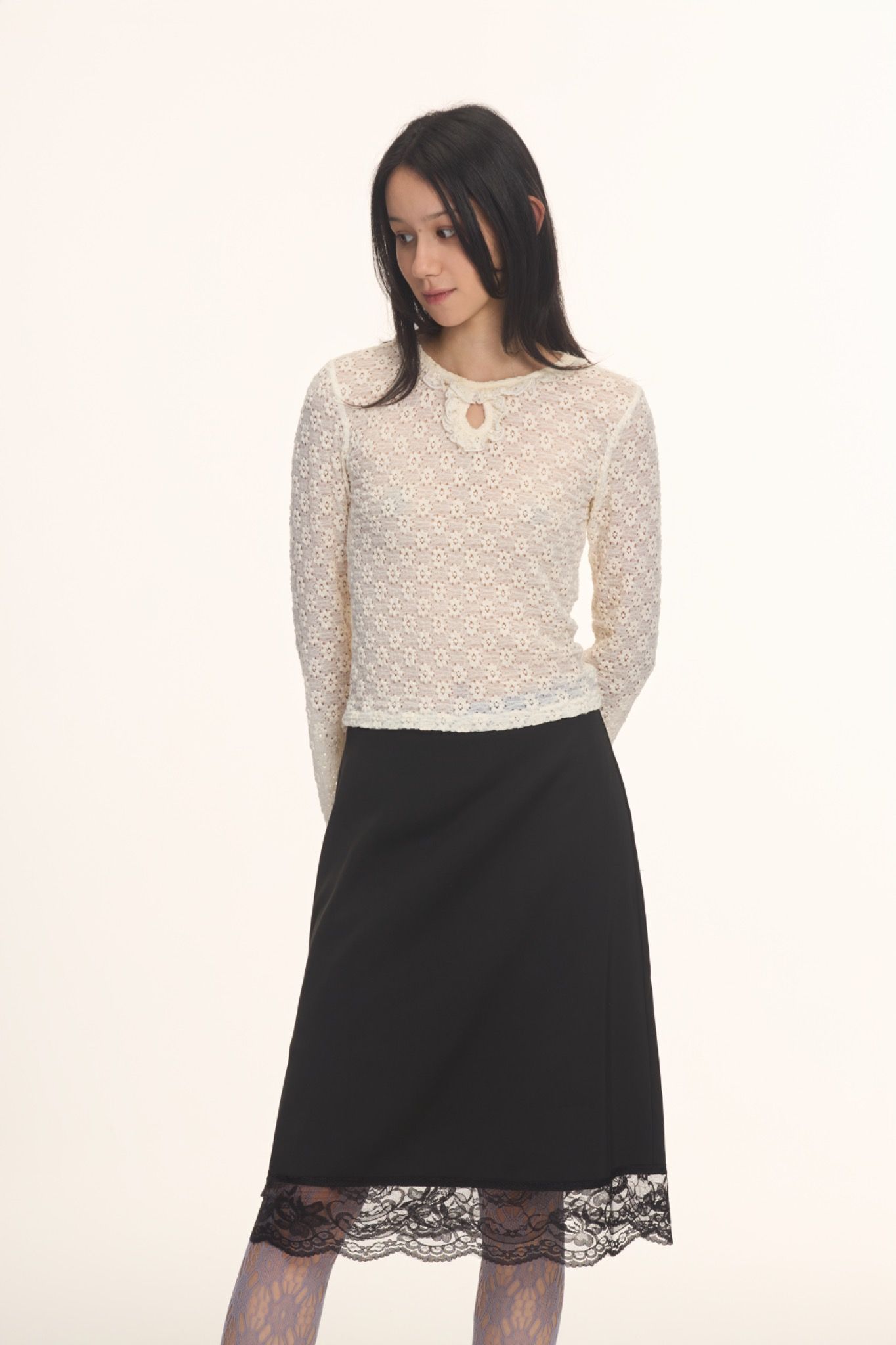 Ivory Lace Flared Sleeve Top