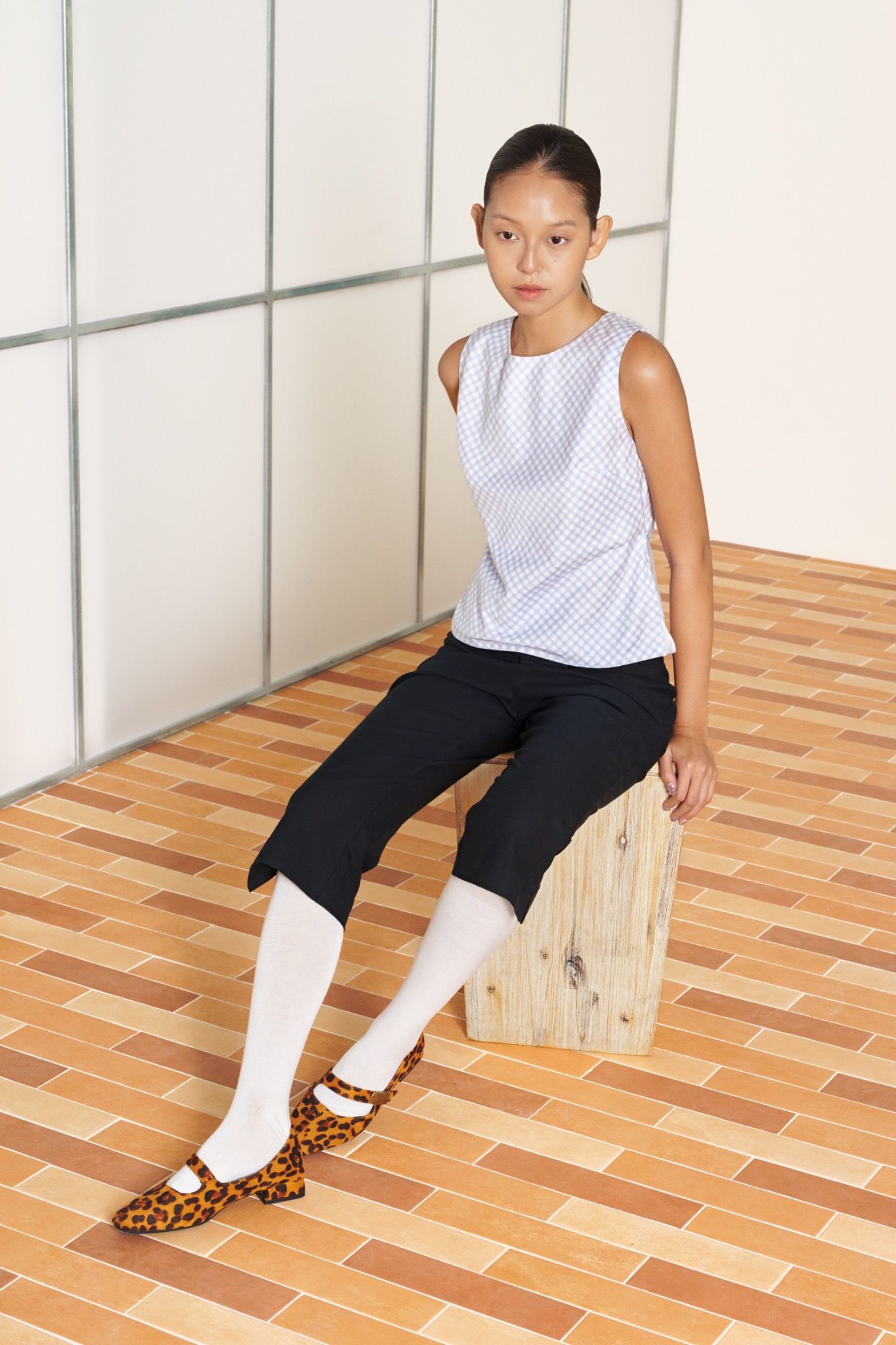 Blue Checked Sleeveless Top