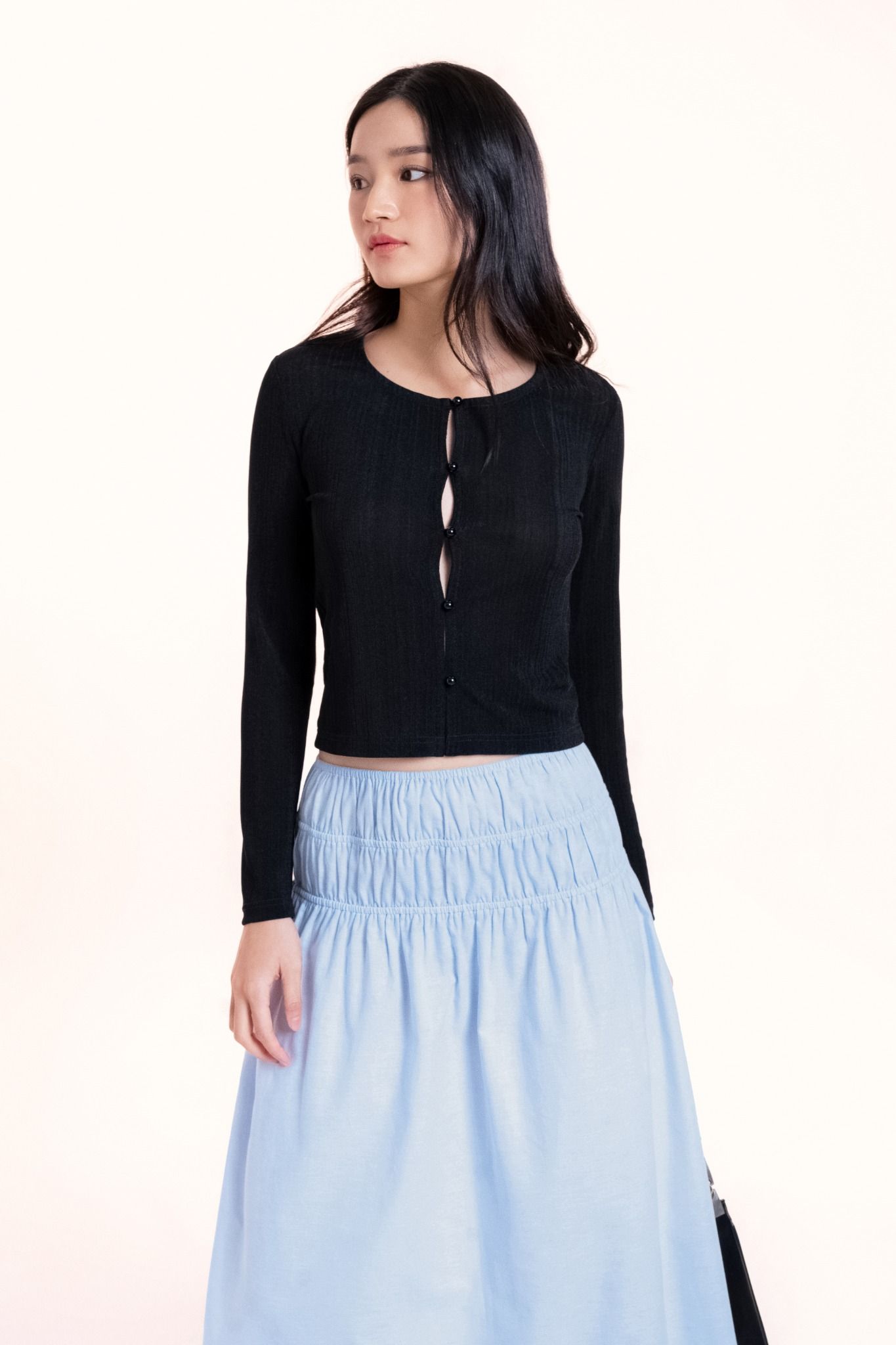  Baby Blue Smock Waistband Midi Skirt 